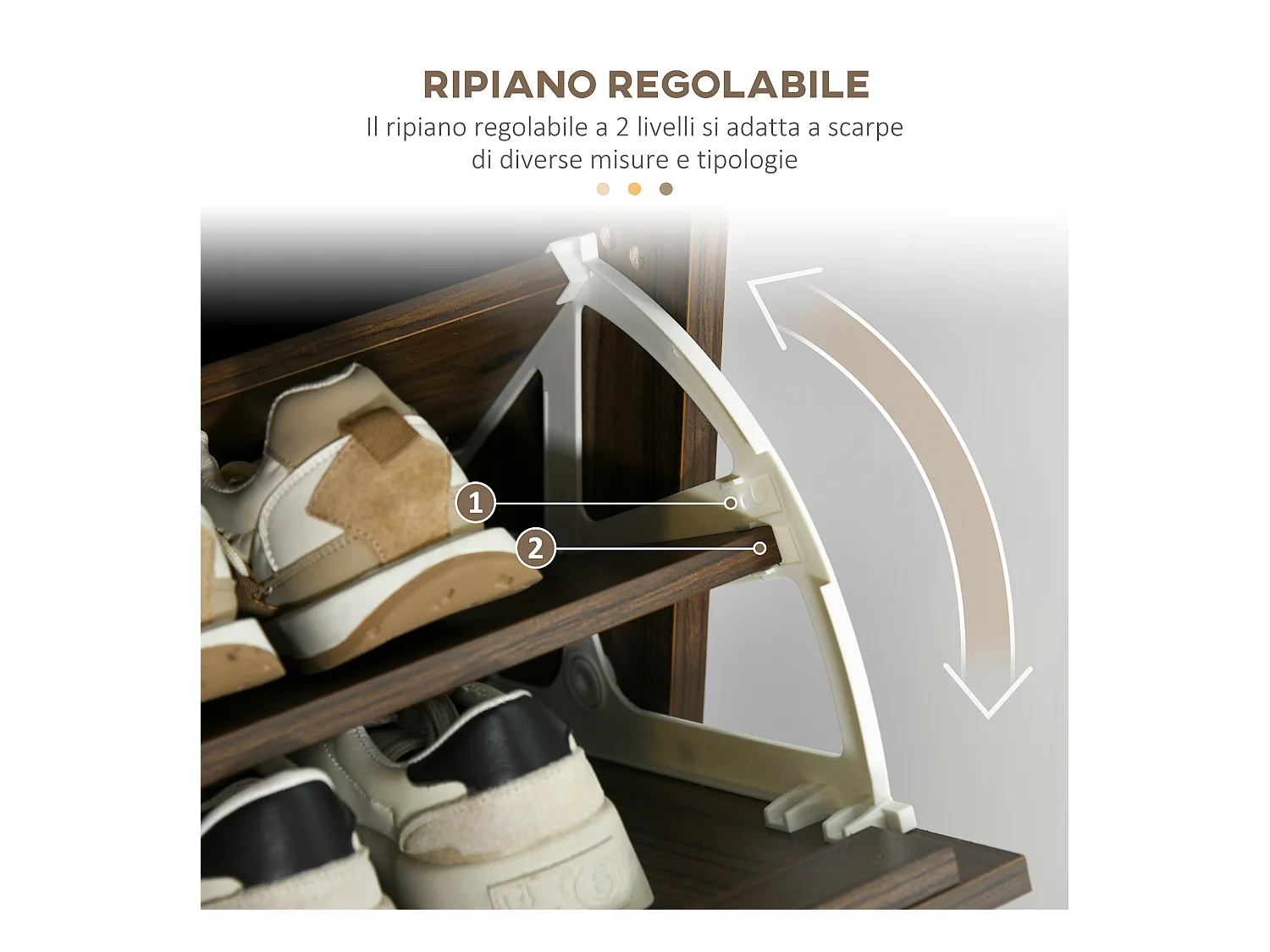 Mobile scarpiera a 3 livelli con ripiani interni regolabili