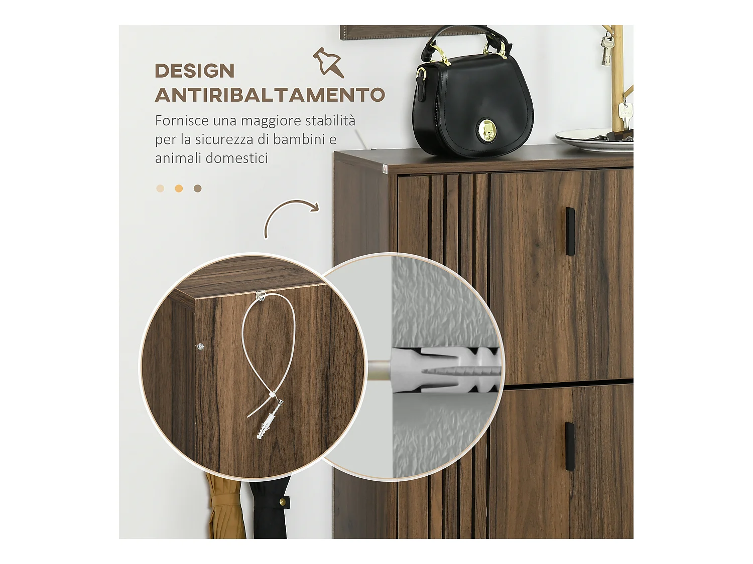 Mobile scarpiera a 3 livelli con ripiani interni regolabili