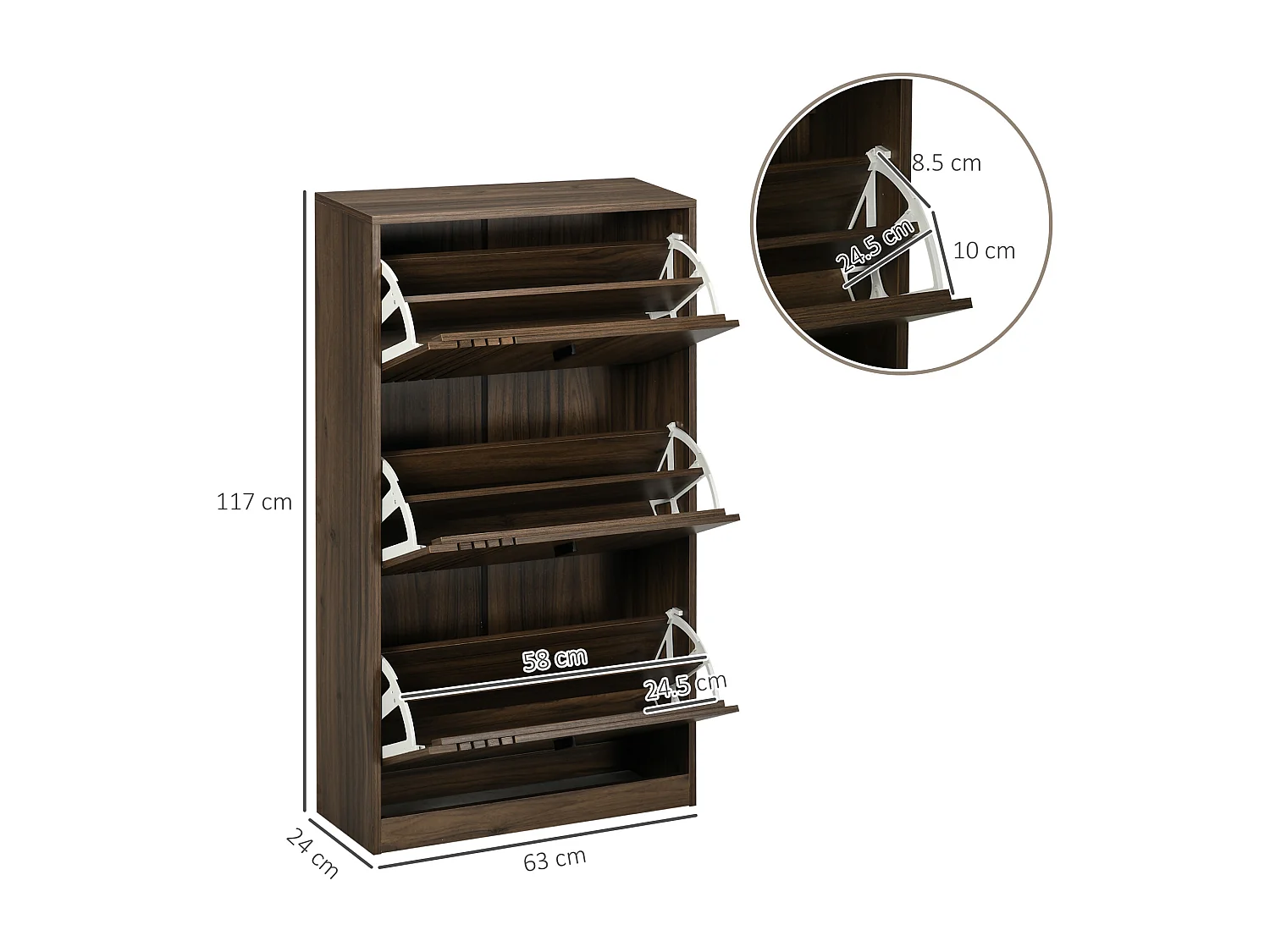 Mobile scarpiera a 3 livelli con ripiani interni regolabili