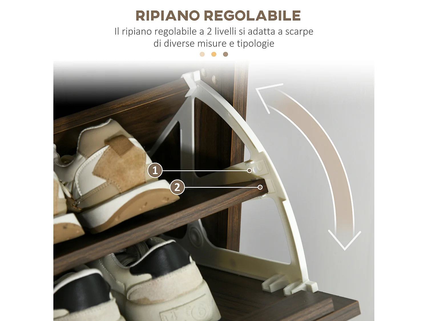 Mobile scarpiera a 3 livelli con ripiani interni regolabili