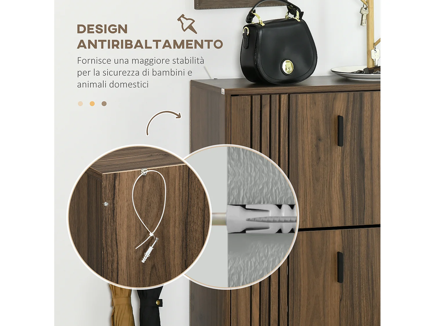 Mobile scarpiera a 3 livelli con ripiani interni regolabili