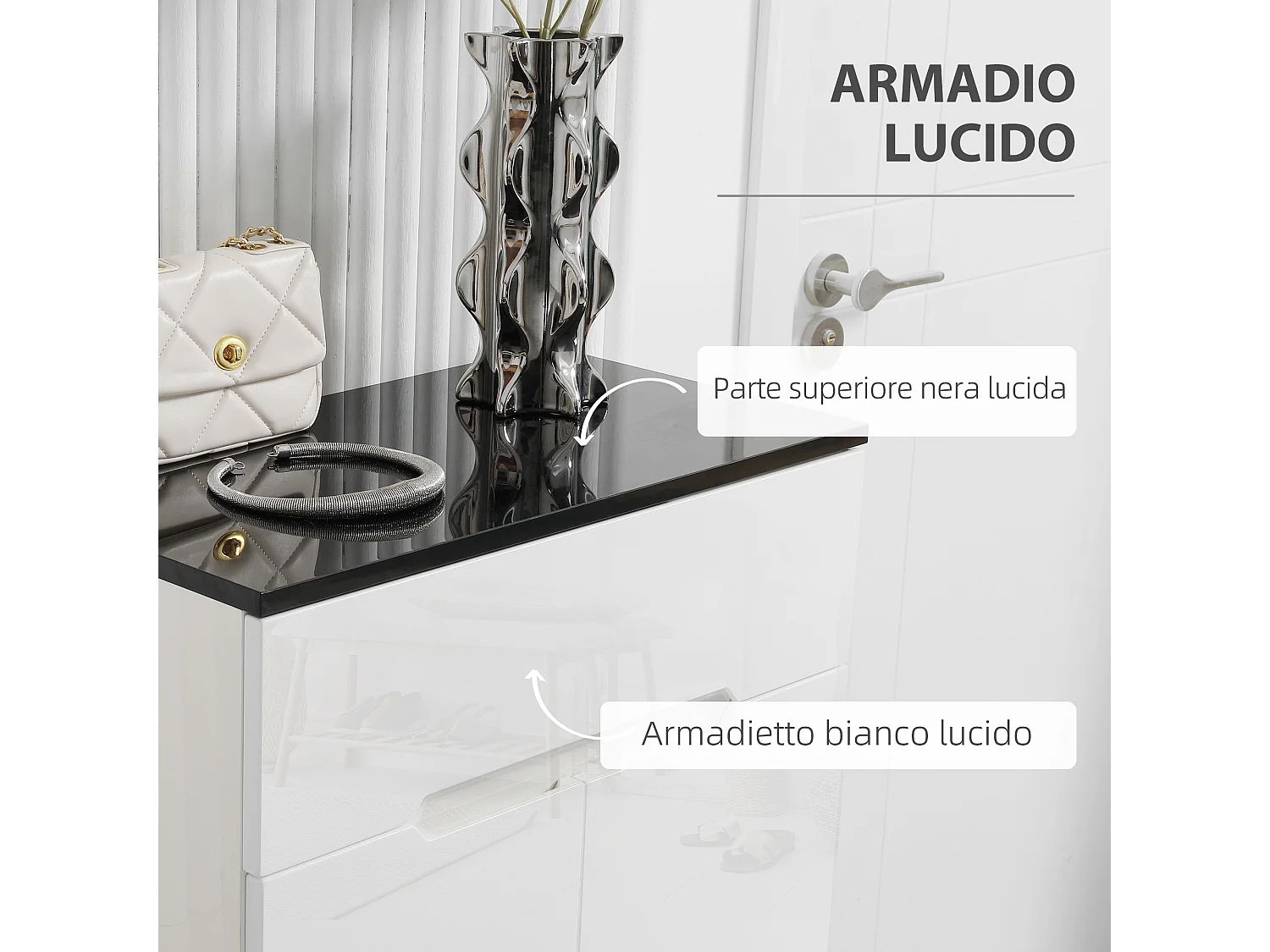 Scarpiera slim per ingressi con 3 ripiani regolabili e cassetto