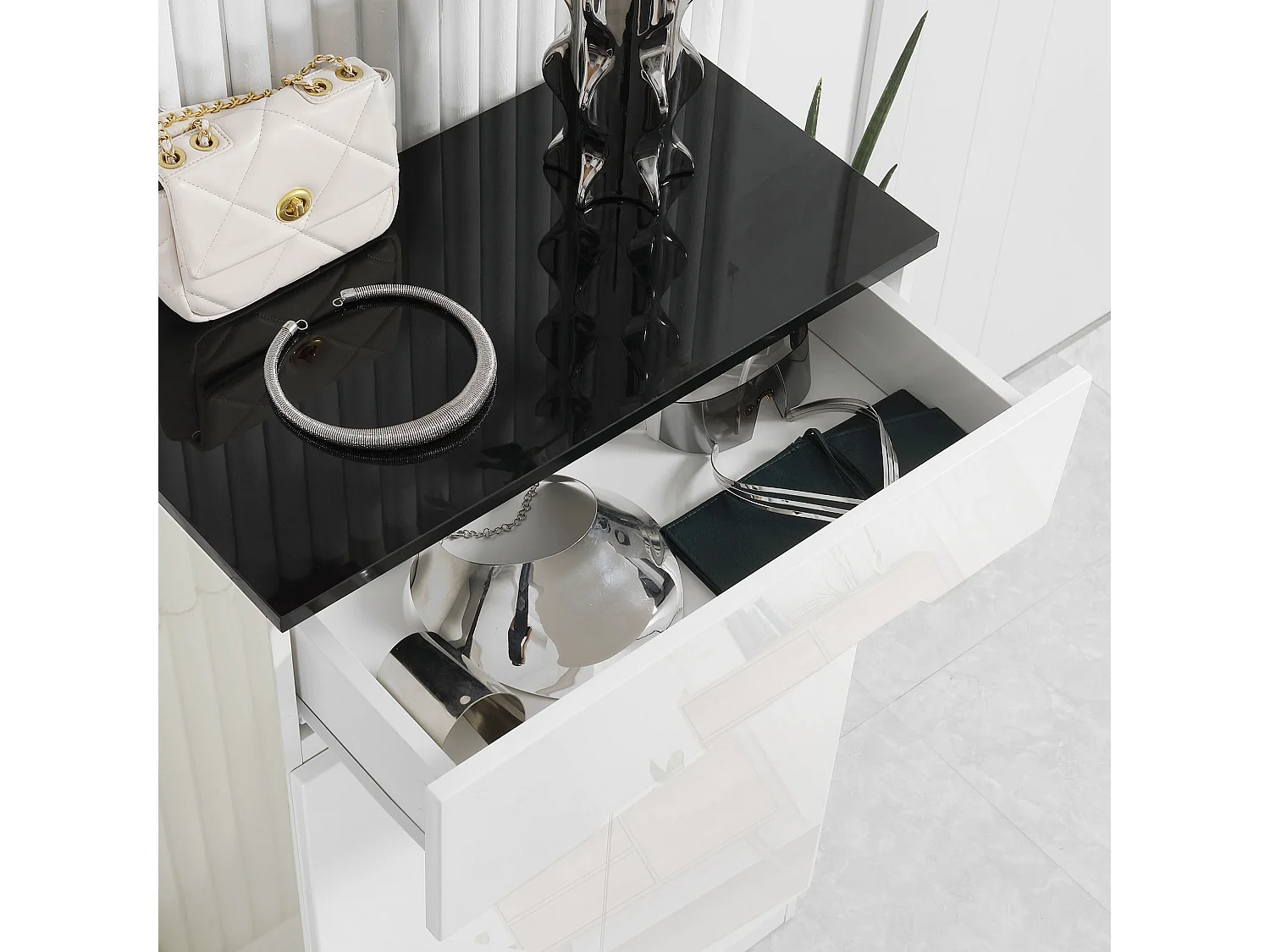 Scarpiera slim per ingressi con 3 ripiani regolabili e cassetto