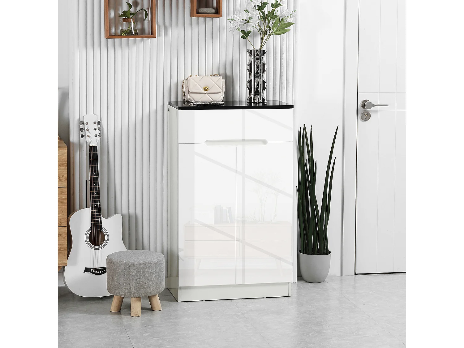 Scarpiera slim per ingressi con 3 ripiani regolabili e cassetto