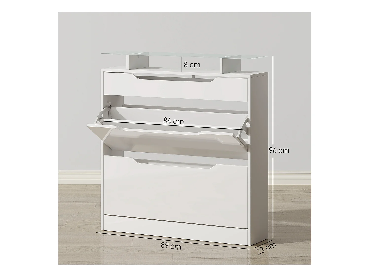 Scarpiera il legno 2 cassetti per 16 scarpe 89x23x96cm bianco