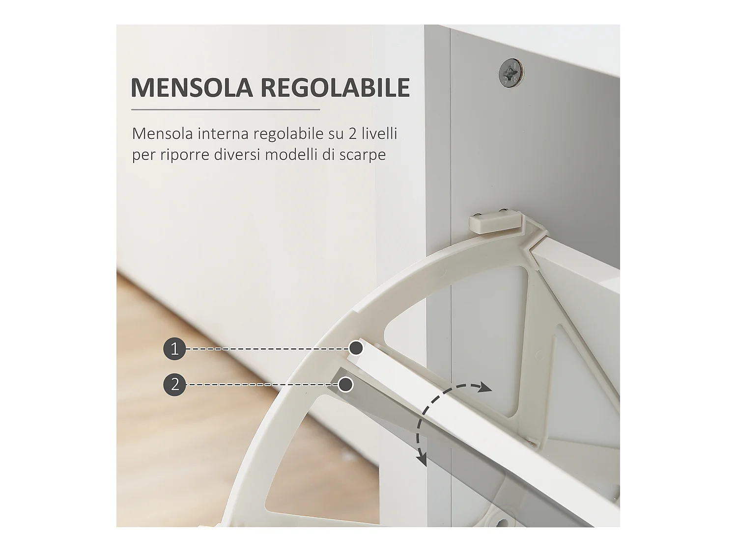 Scarpiera il legno 2 cassetti per 16 scarpe 89x23x96cm bianco