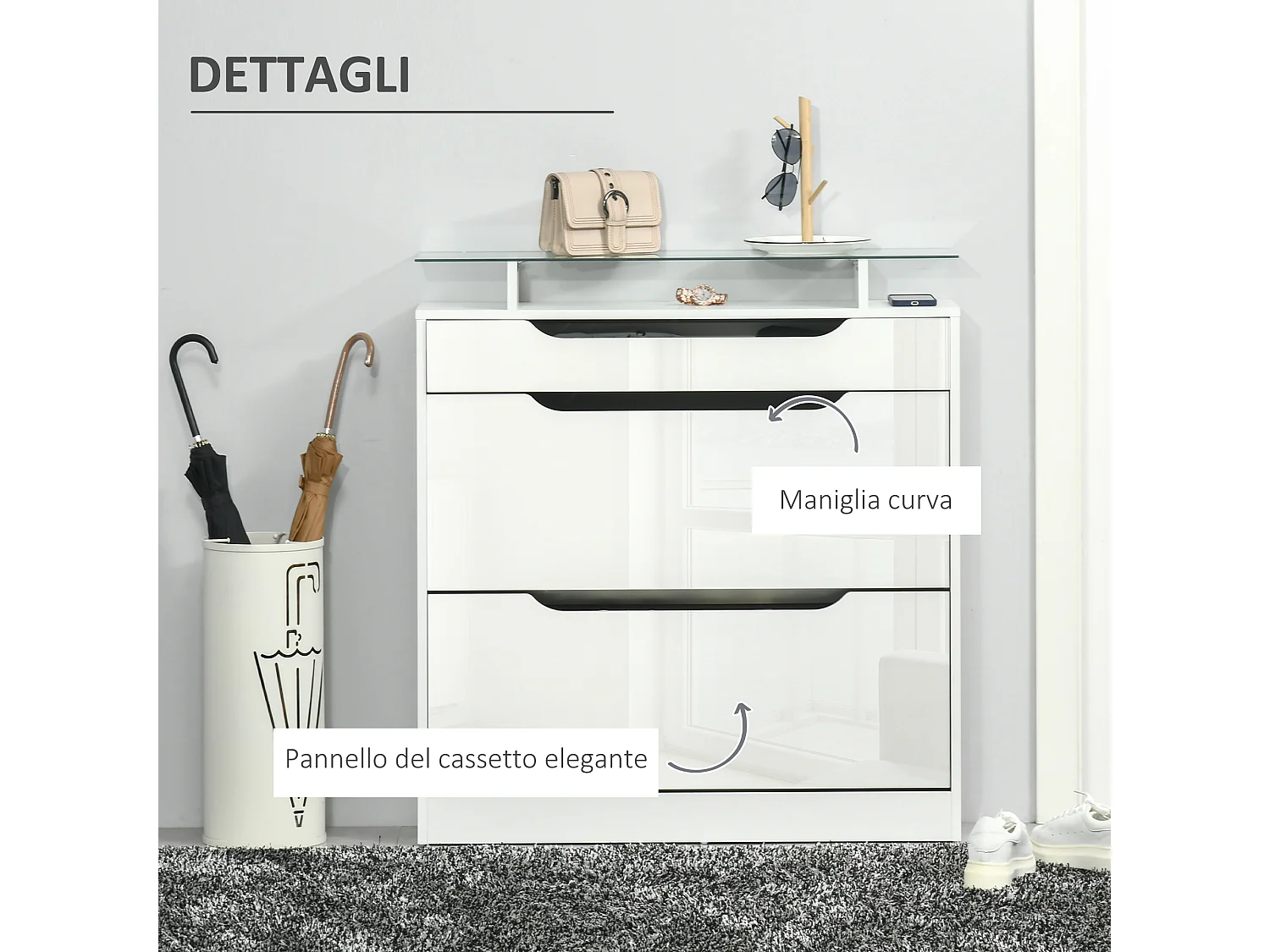 Scarpiera il legno 2 cassetti per 16 scarpe 89x23x96cm bianco