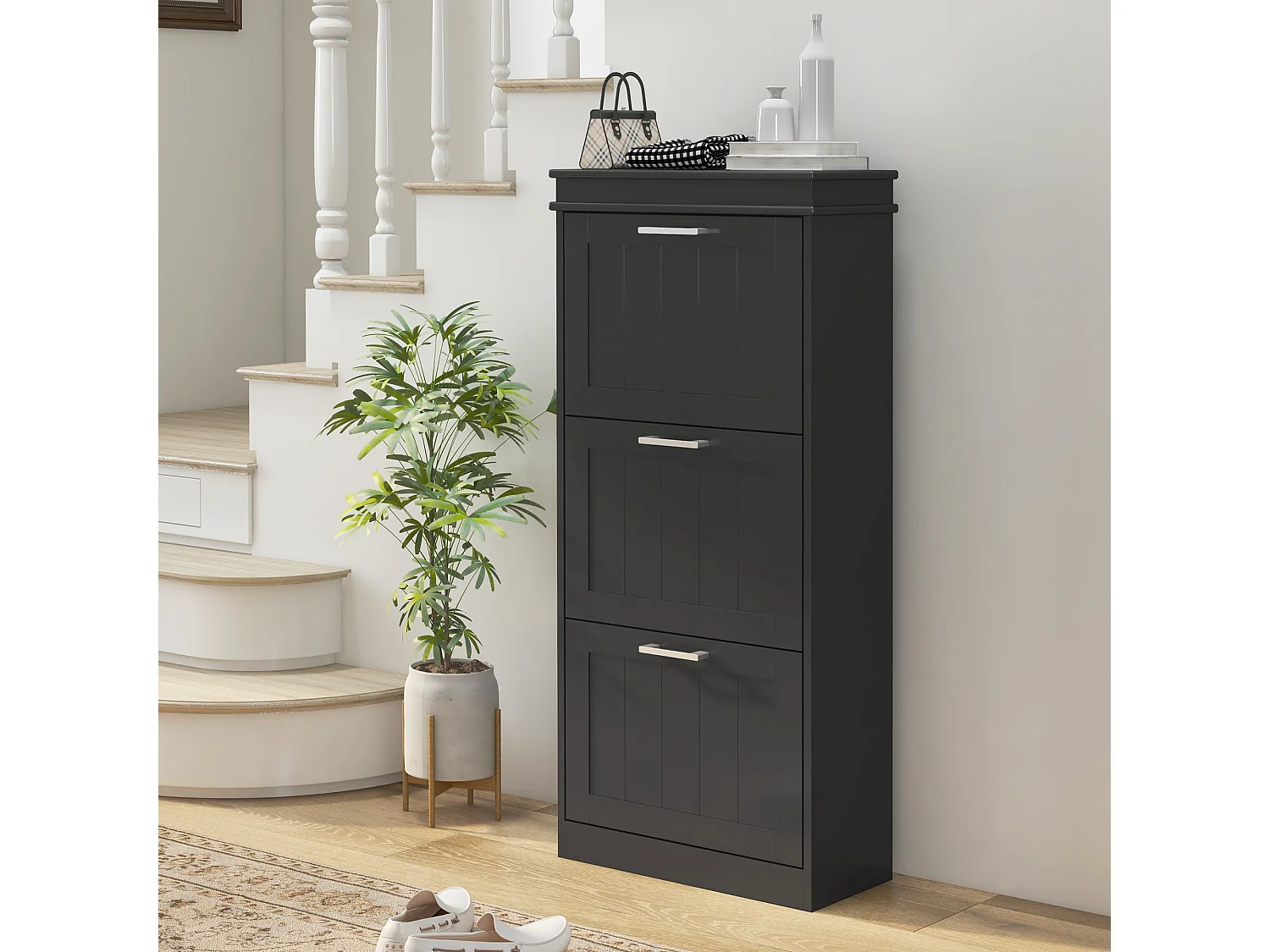 Scarpiera salvaspazio con 2 cassetti per 10 paia di scarpe nero