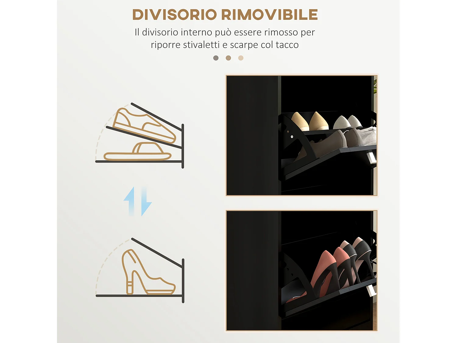 Scarpiera salvaspazio con 2 cassetti per 10 paia di scarpe nero