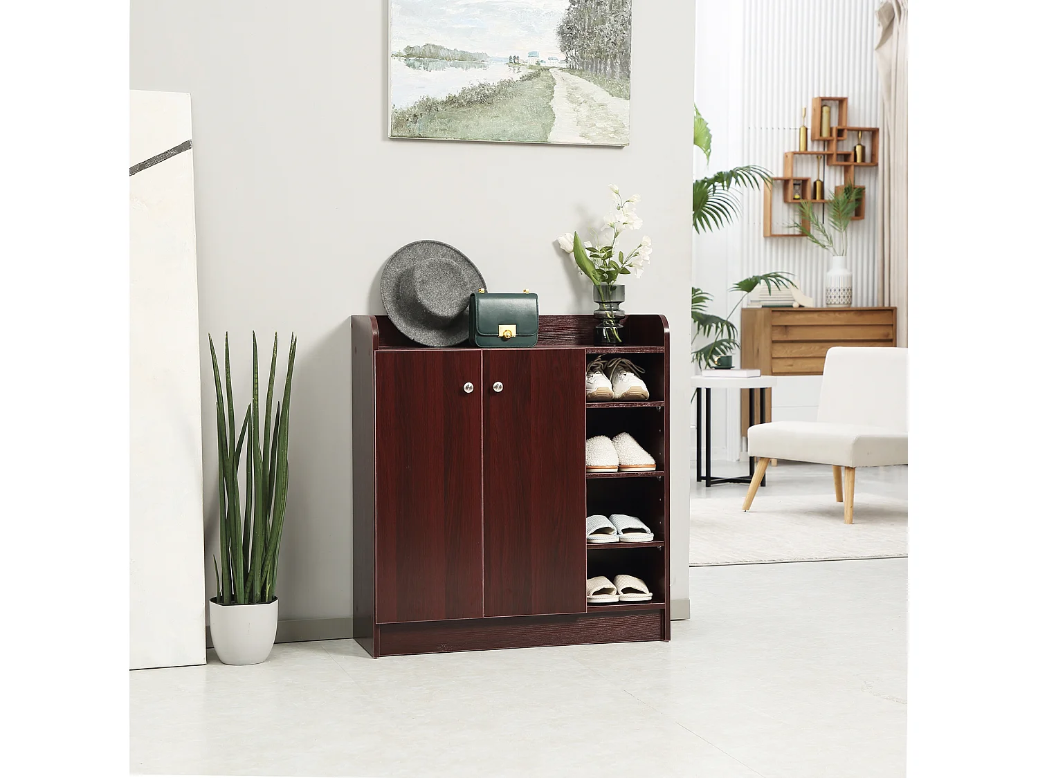 Armadio scarpiera salvaspazio e moderna in legno color caffè