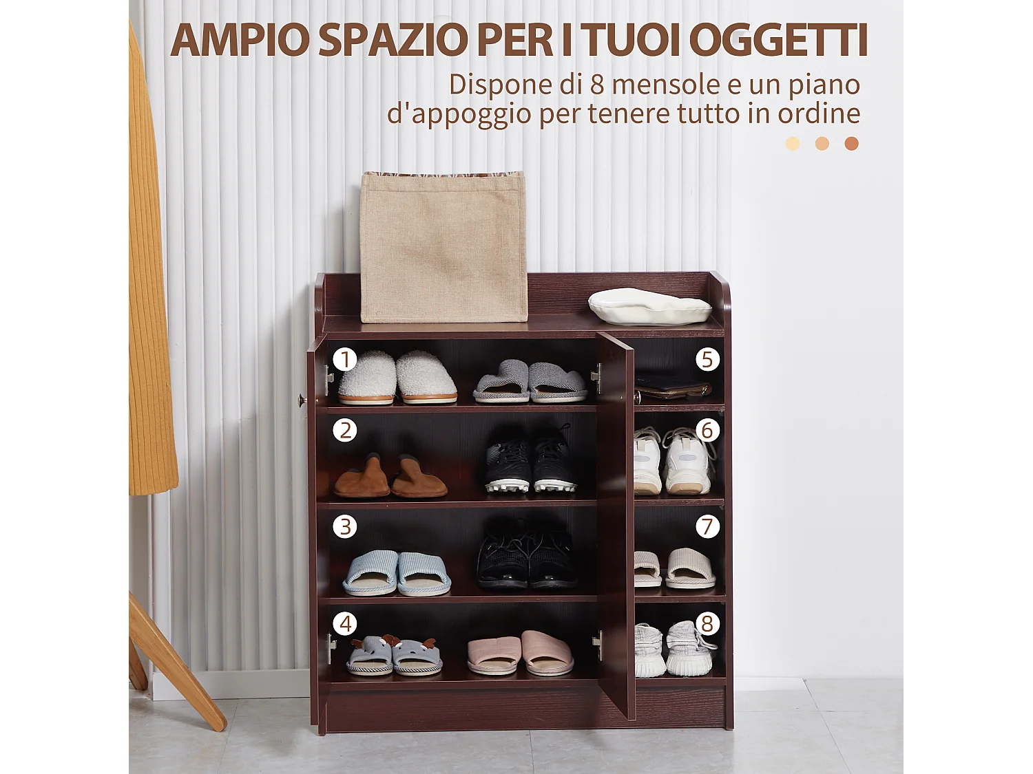 Armadio scarpiera salvaspazio e moderna in legno color caffè