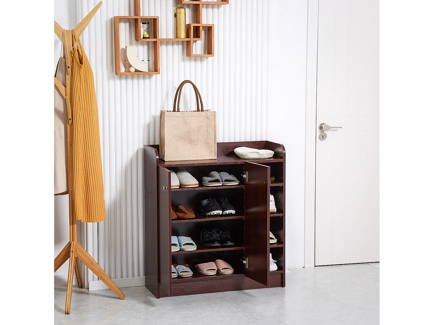 Armadio scarpiera salvaspazio e moderna in legno color caffè