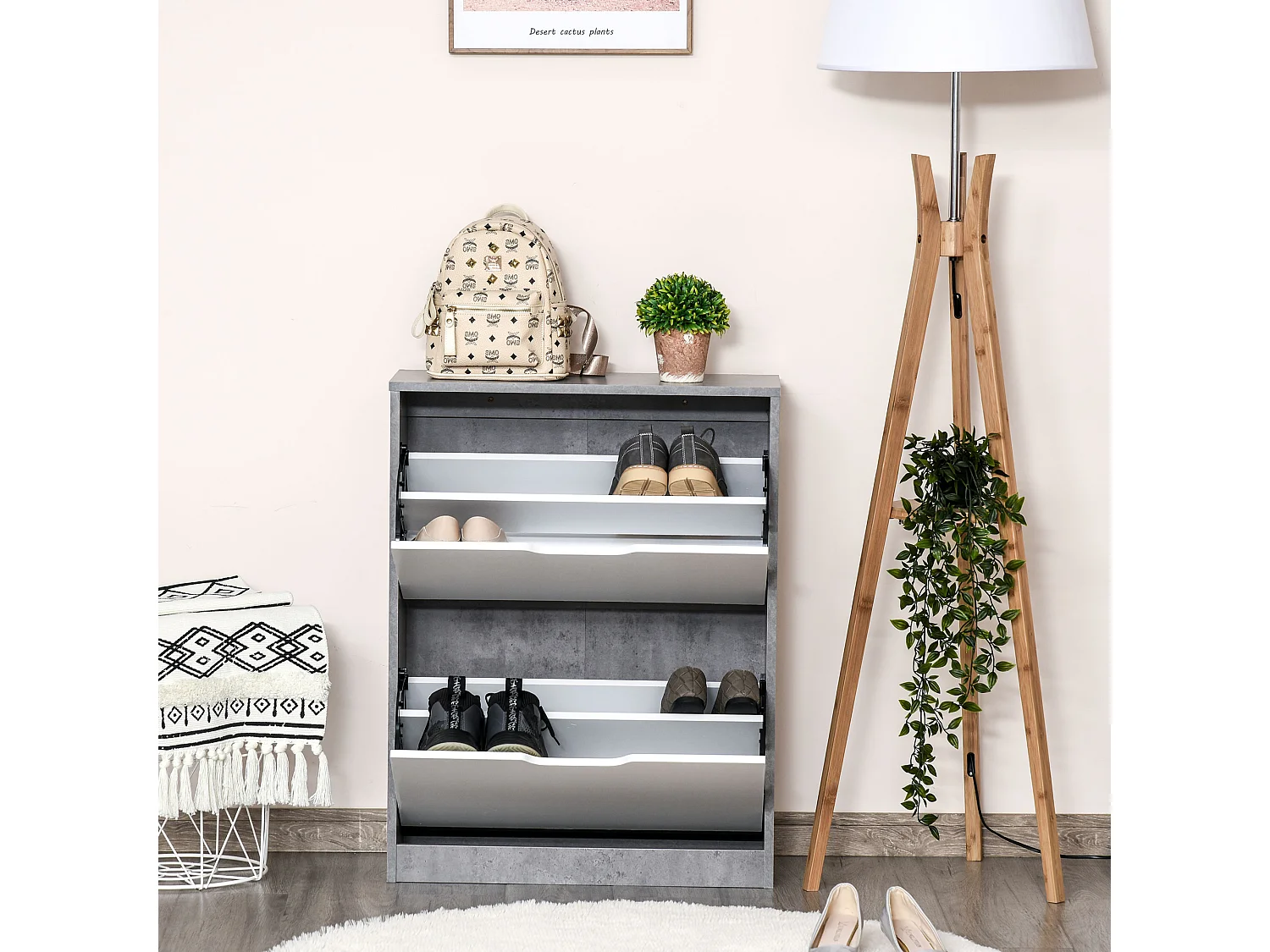 Mobile scarpiera salvaspazio moderno a 2 ante grigio bianco