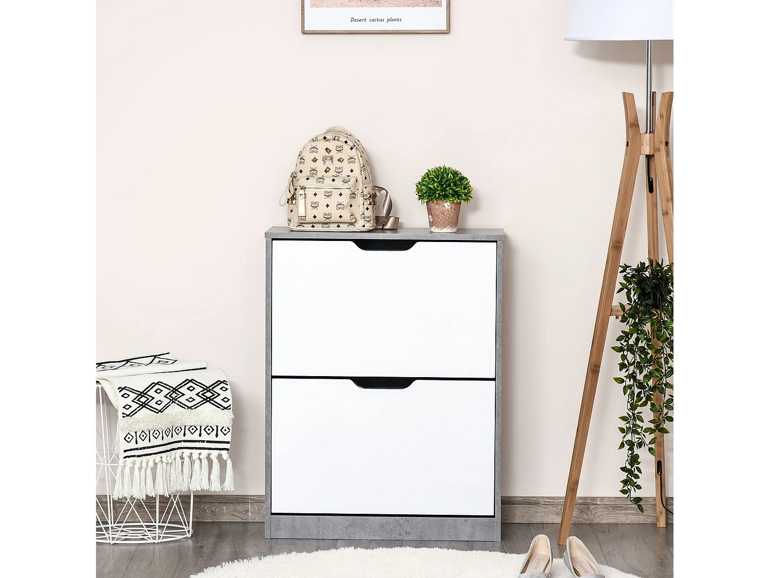 Mobile scarpiera salvaspazio moderno a 2 ante grigio bianco