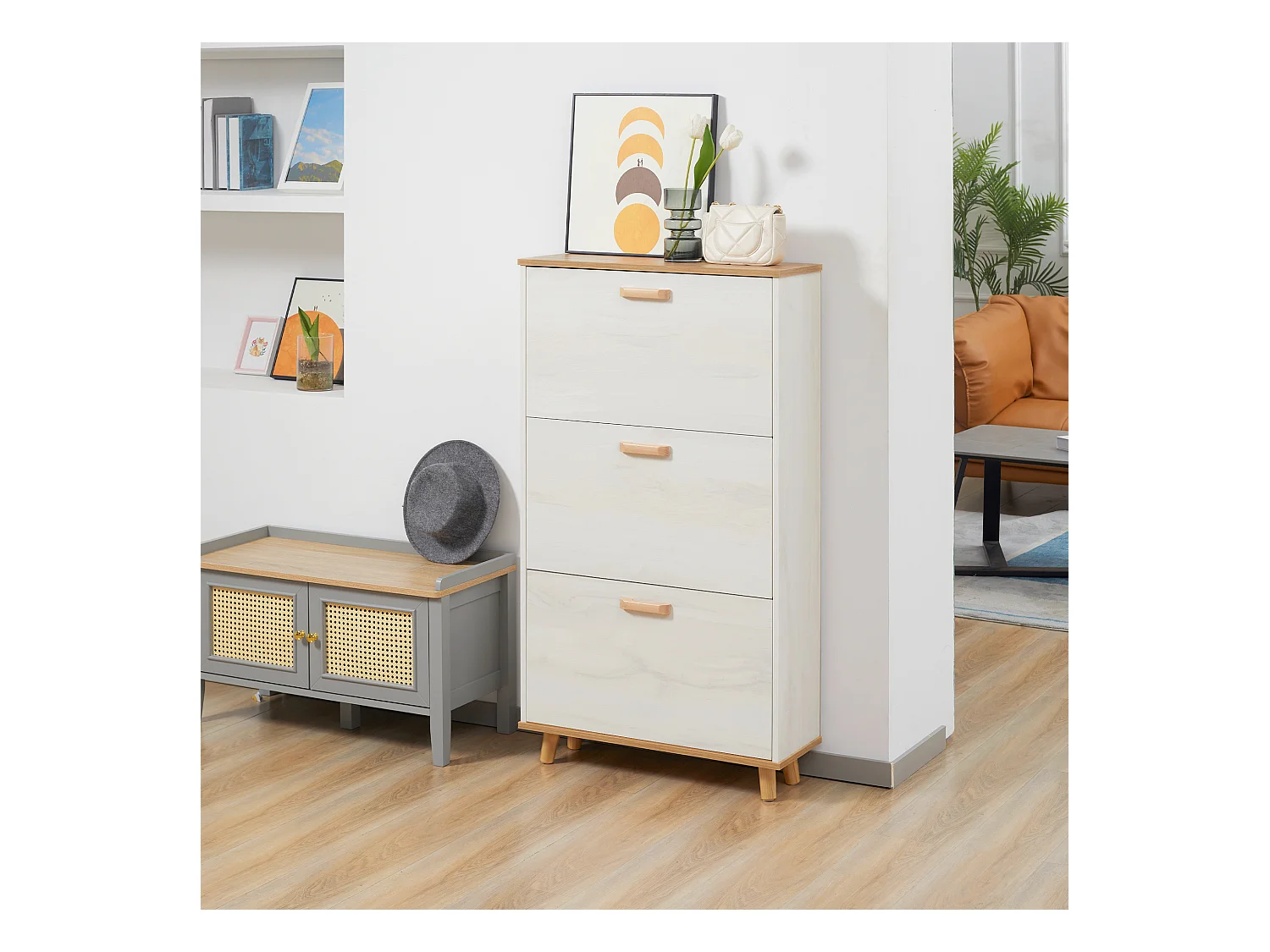 Mobile scarpiera salvaspazio 3 cassetti con 2 ripiani interni