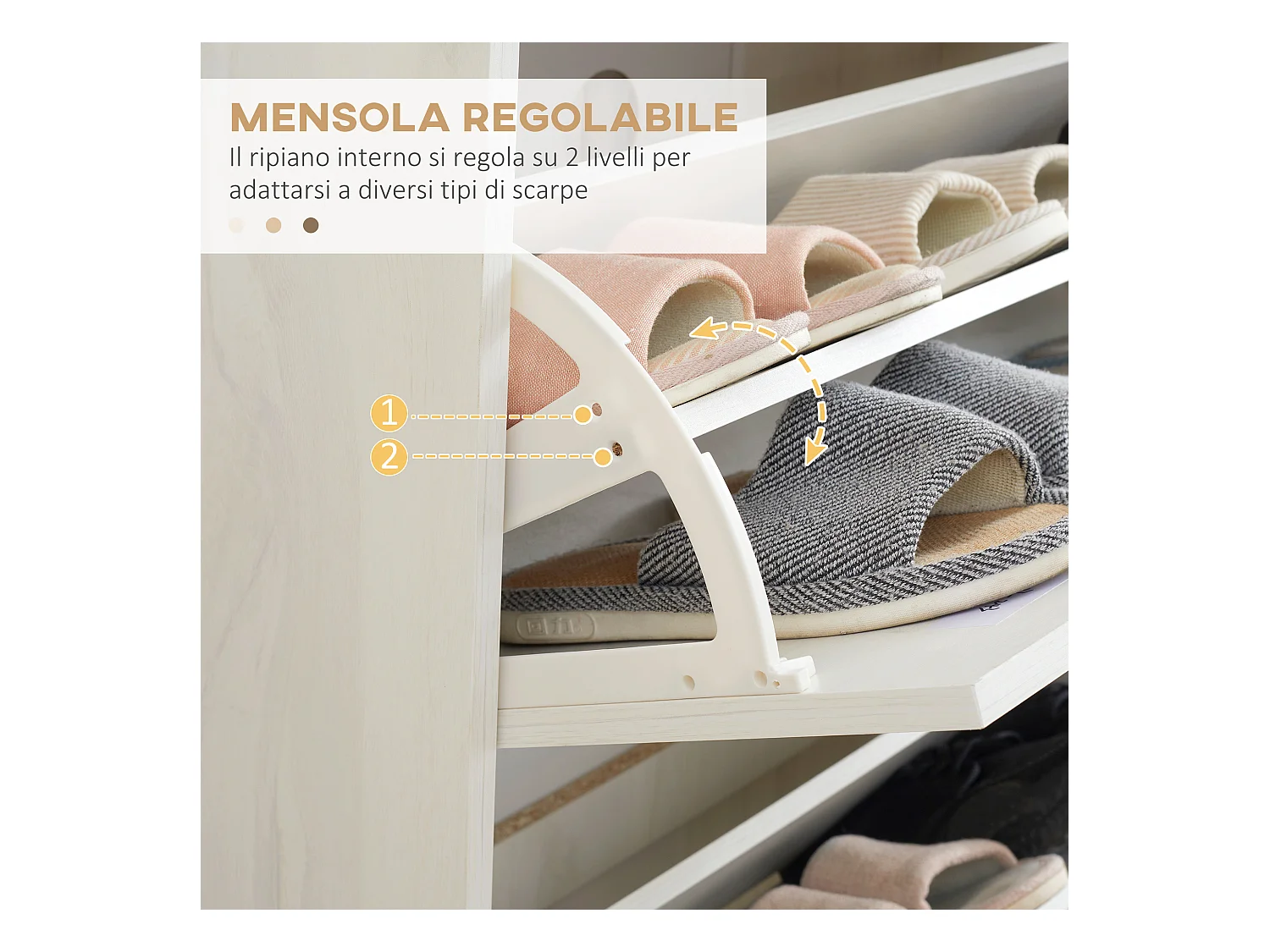 Mobile scarpiera salvaspazio 3 cassetti con 2 ripiani interni