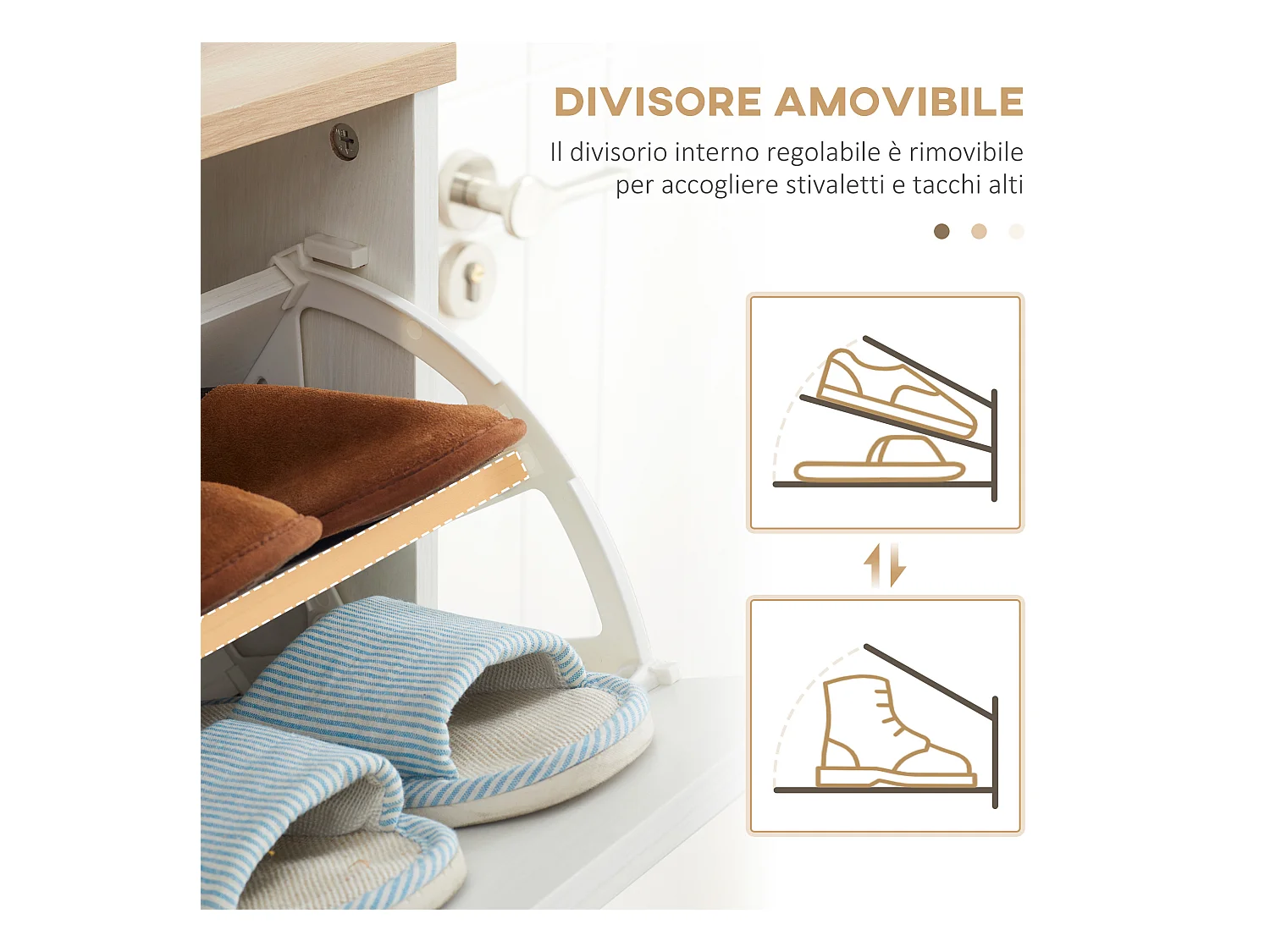 Mobile scarpiera salvaspazio 3 cassetti con 2 ripiani interni