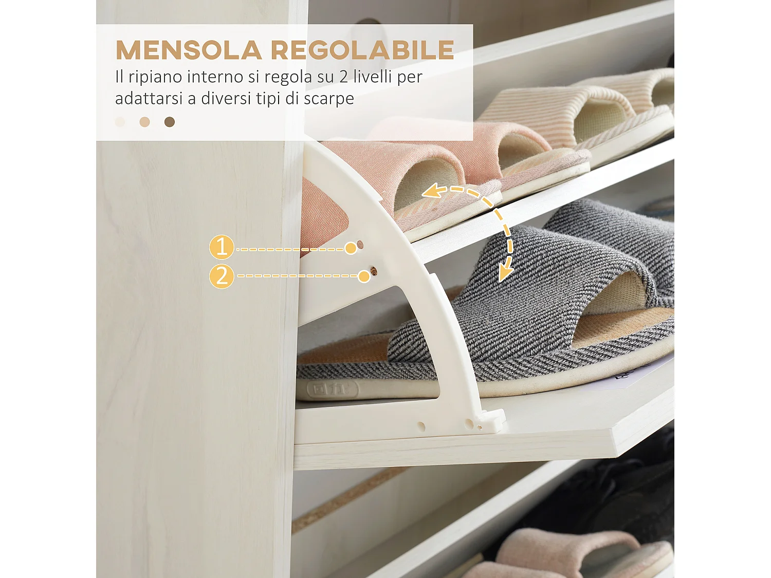 Mobile scarpiera salvaspazio 3 cassetti con 2 ripiani interni