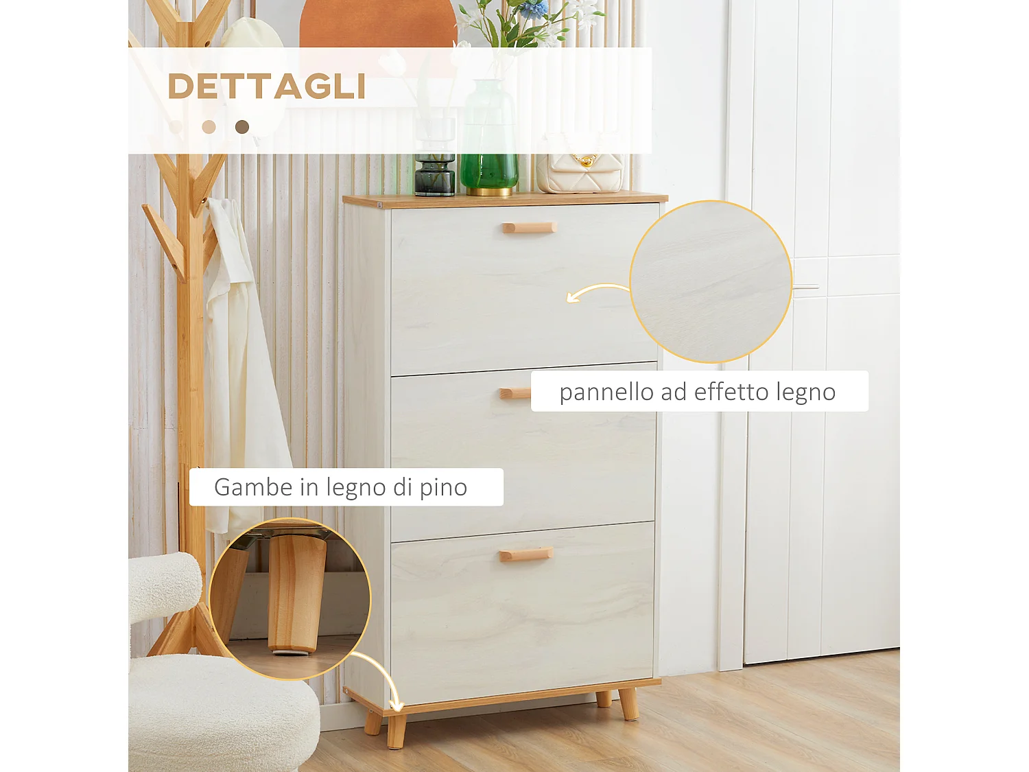 Mobile scarpiera salvaspazio 3 cassetti con 2 ripiani interni