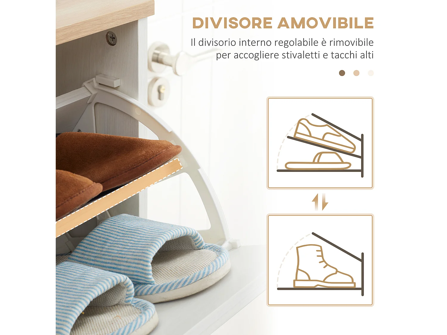 Mobile scarpiera salvaspazio 3 cassetti con 2 ripiani interni