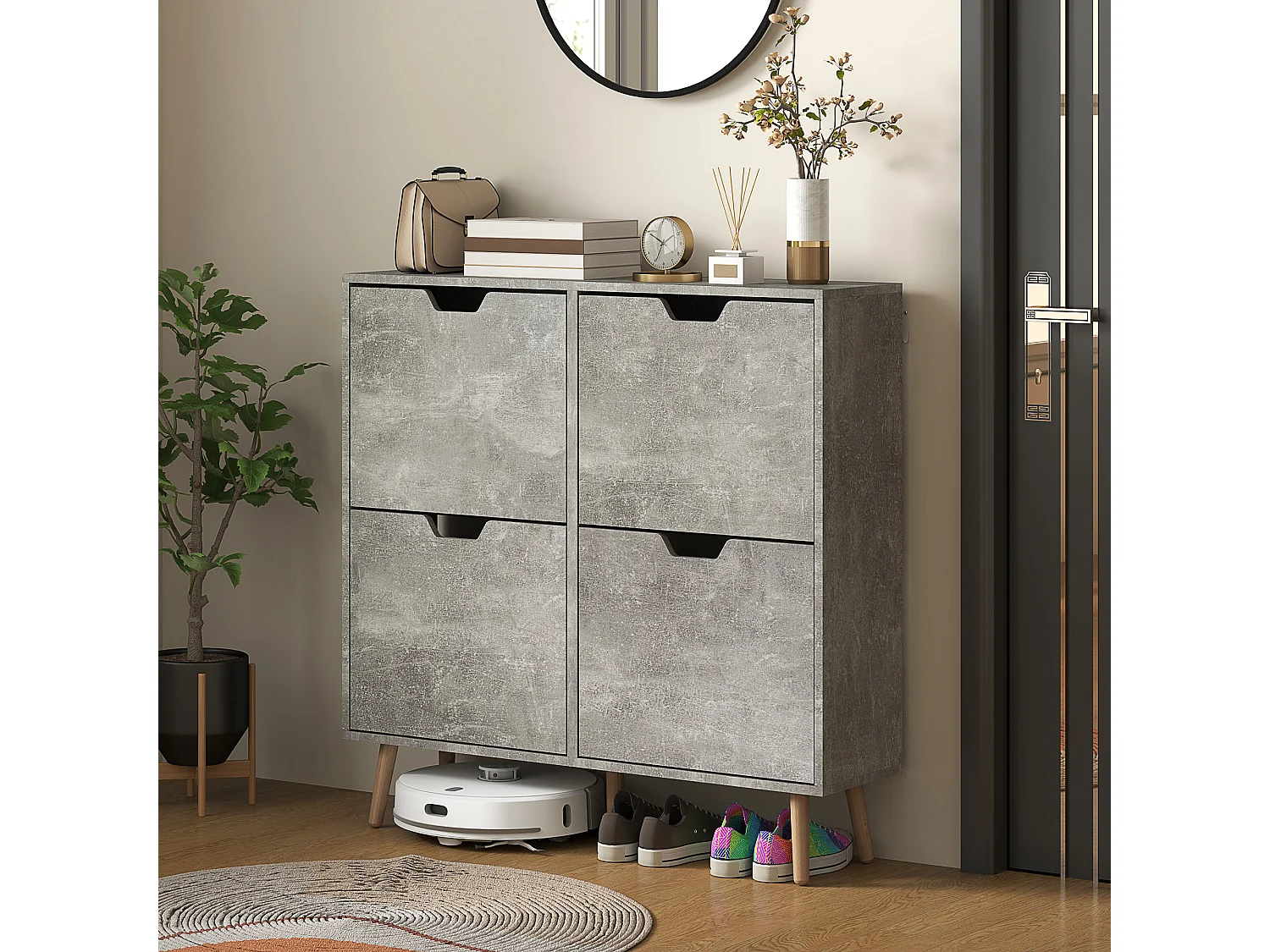 Mobile scarpiera con 4 cassetti ribaltabili in legno grigio