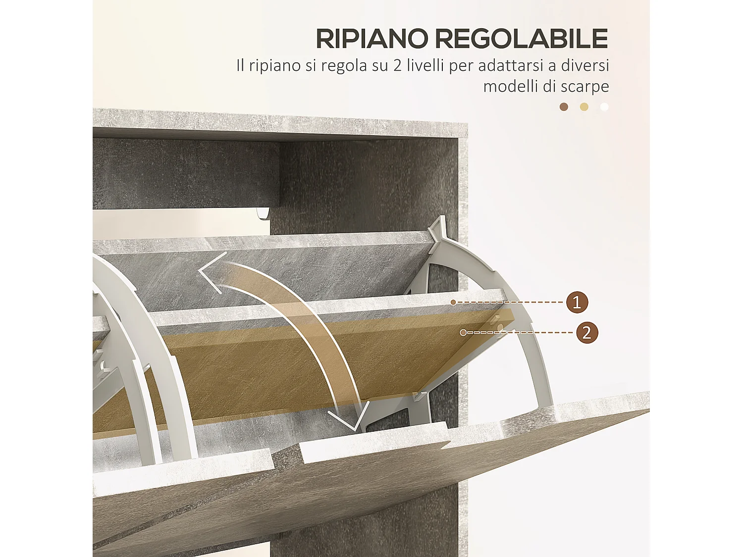 Mobile scarpiera con 4 cassetti ribaltabili in legno grigio