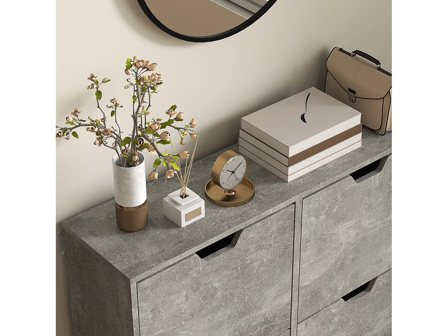 Mobile scarpiera con 4 cassetti ribaltabili in legno grigio