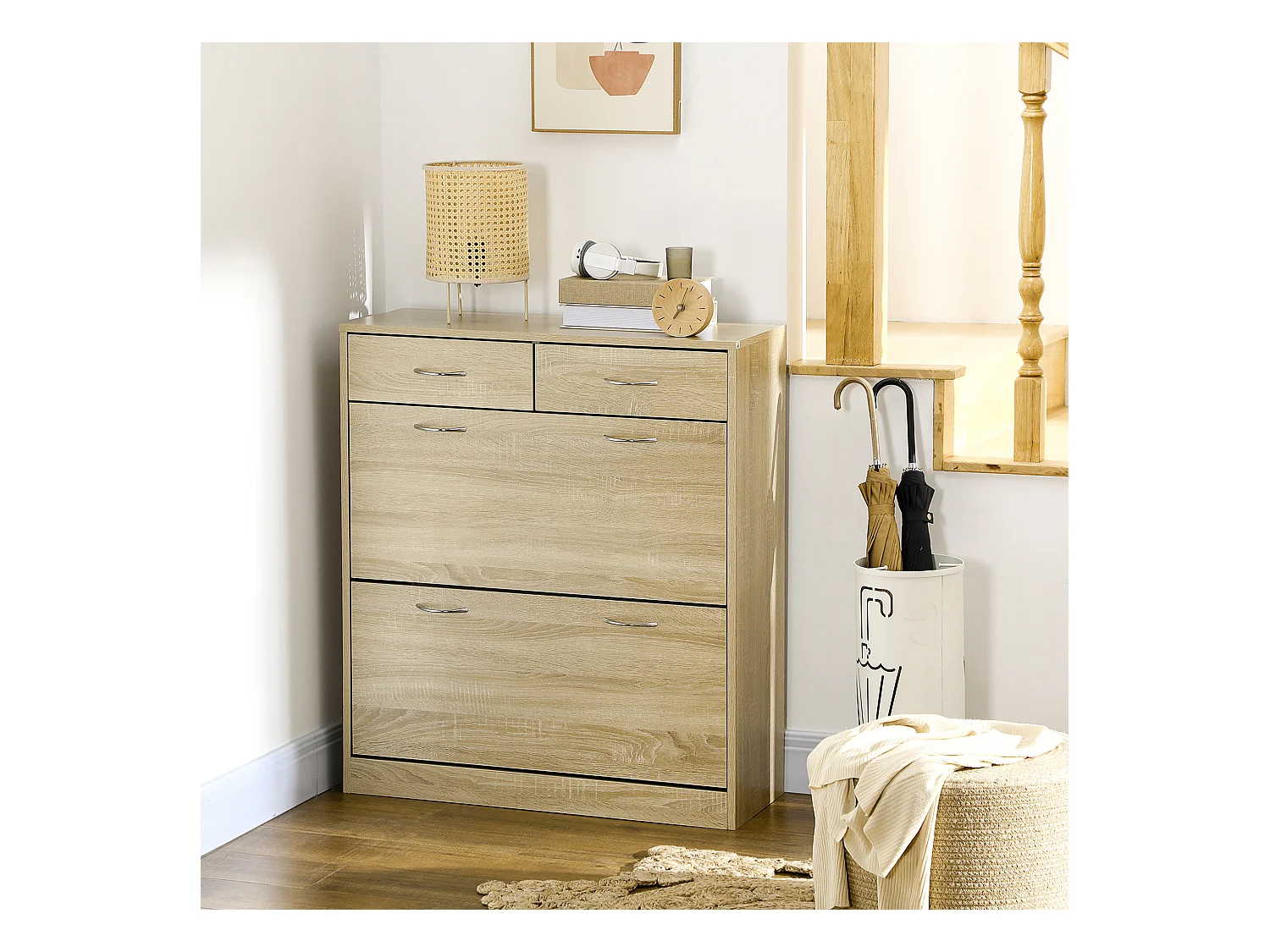 Mobile scarpiera con 2 ripiani interni regolabili e cassetti