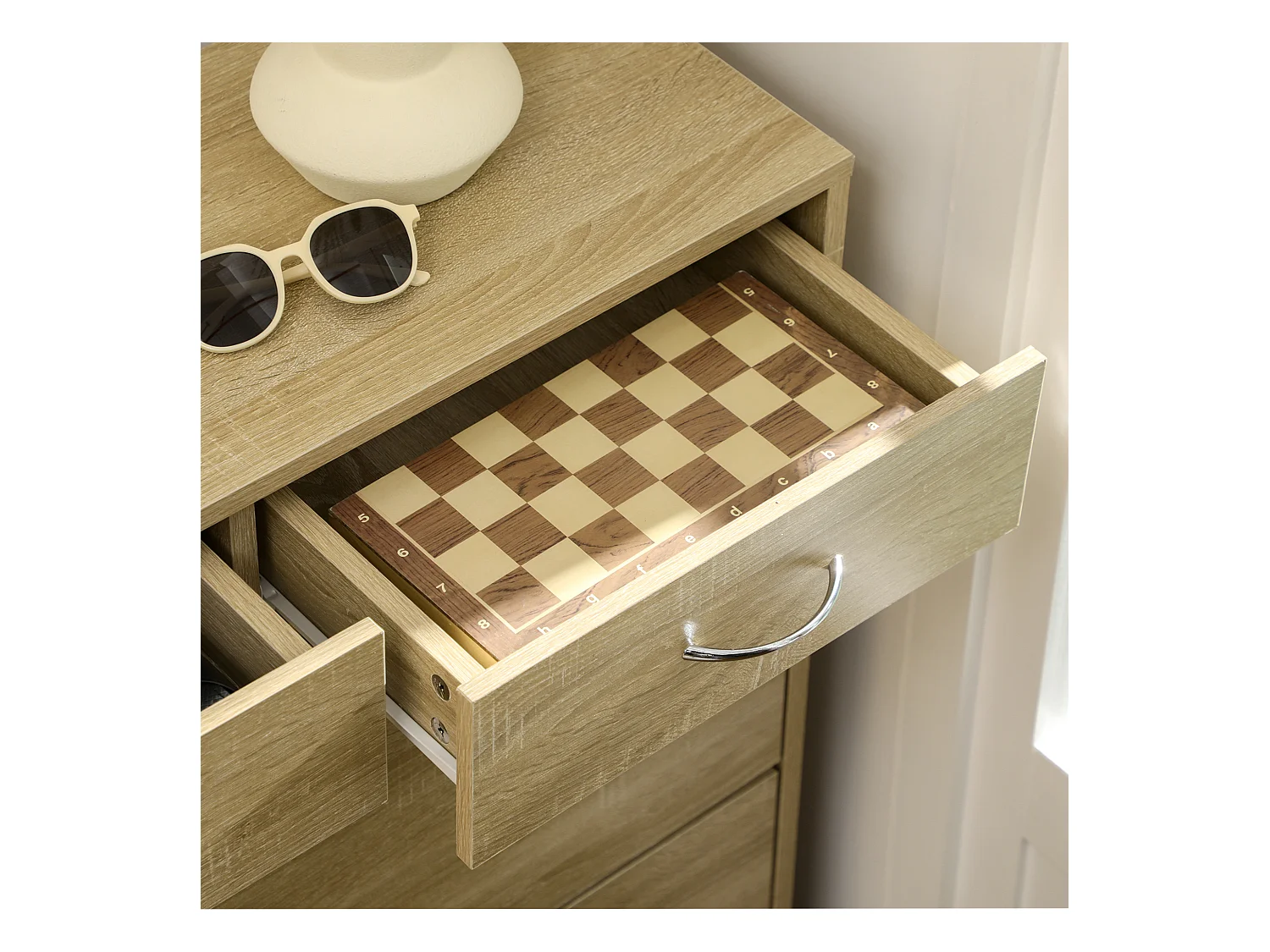 Mobile scarpiera con 2 ripiani interni regolabili e cassetti