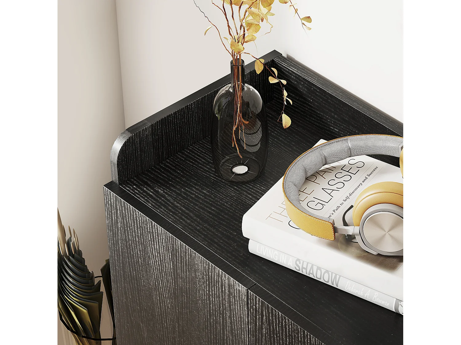 Armadio scarpiera salvaspazio moderna con 4 ripiani aperti legno nero