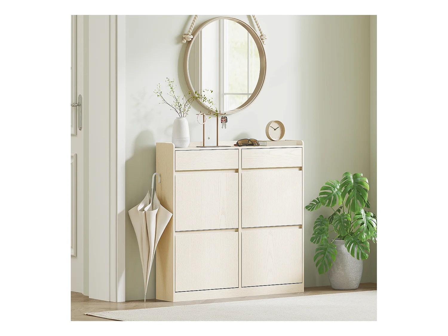 Scarpiera slim con 4 cassetti a ribalta e 2 cassetti scorrevoli bianco