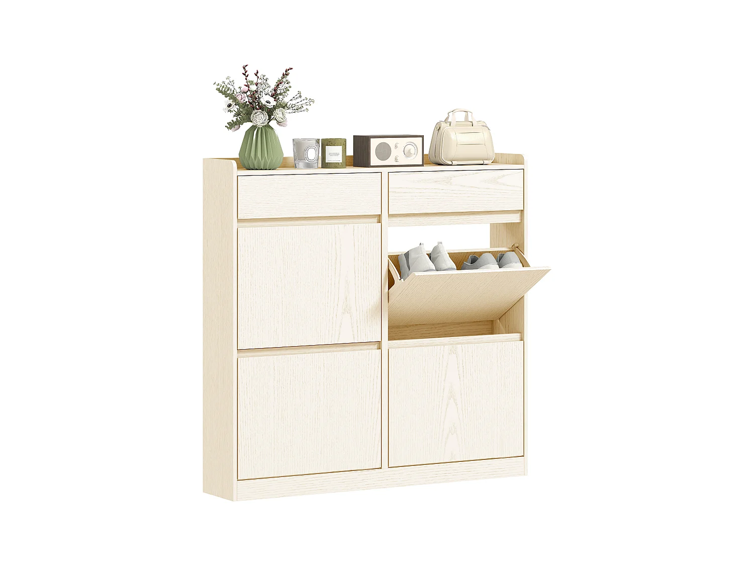 Scarpiera slim con 4 cassetti a ribalta e 2 cassetti scorrevoli bianco