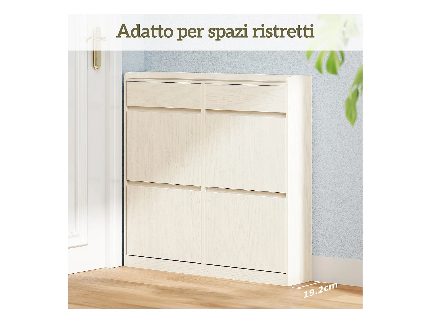 Scarpiera slim con 4 cassetti a ribalta e 2 cassetti scorrevoli bianco