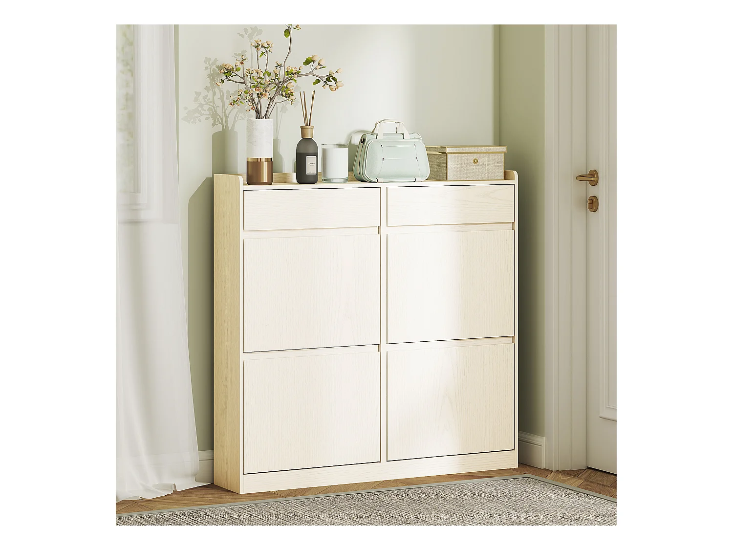 Scarpiera slim con 4 cassetti a ribalta e 2 cassetti scorrevoli bianco