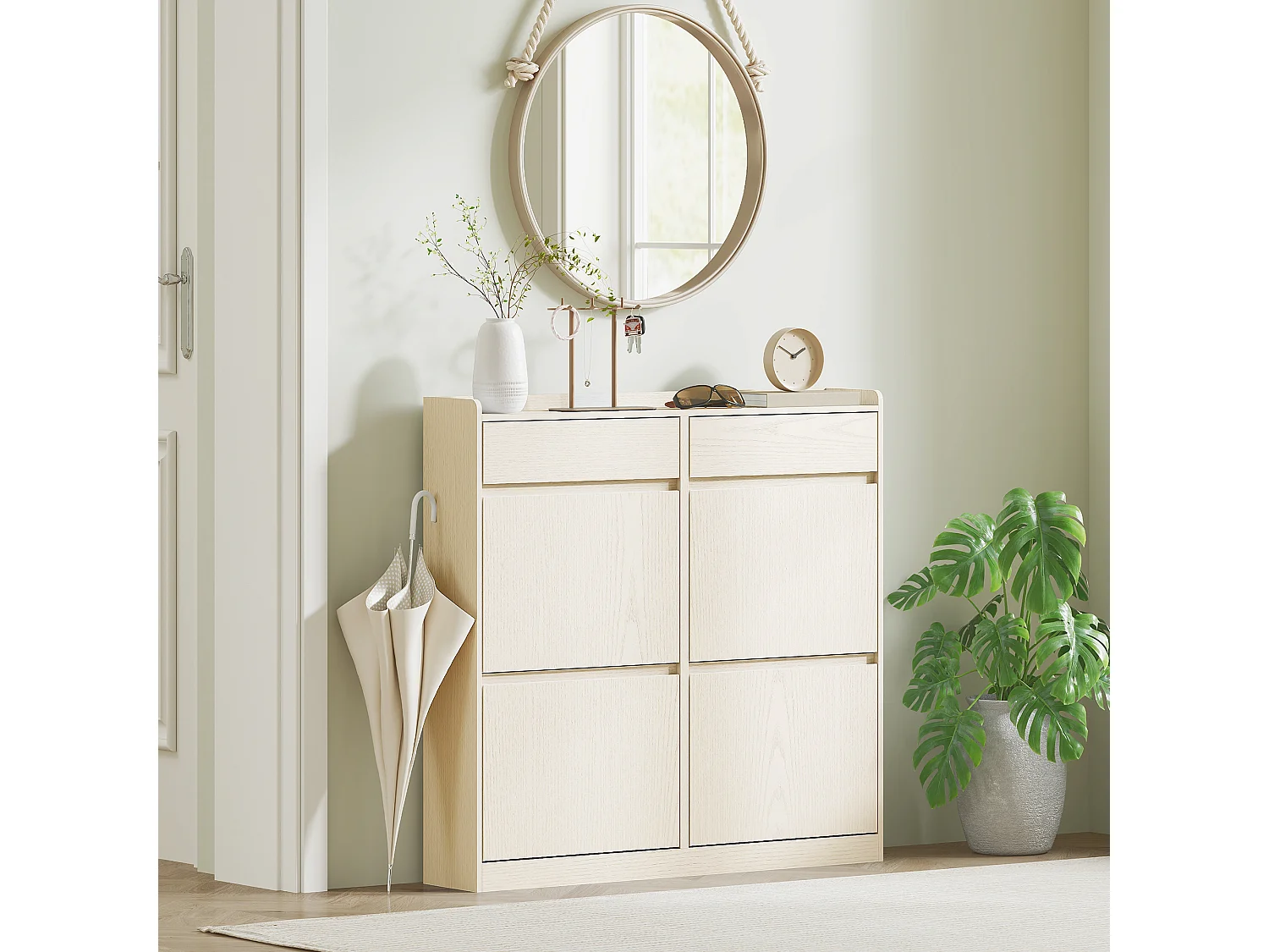 Scarpiera slim con 4 cassetti a ribalta e 2 cassetti scorrevoli bianco