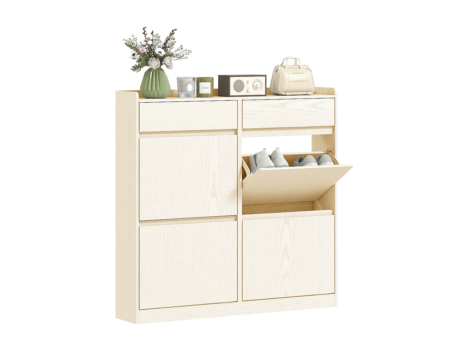 Scarpiera slim con 4 cassetti a ribalta e 2 cassetti scorrevoli bianco