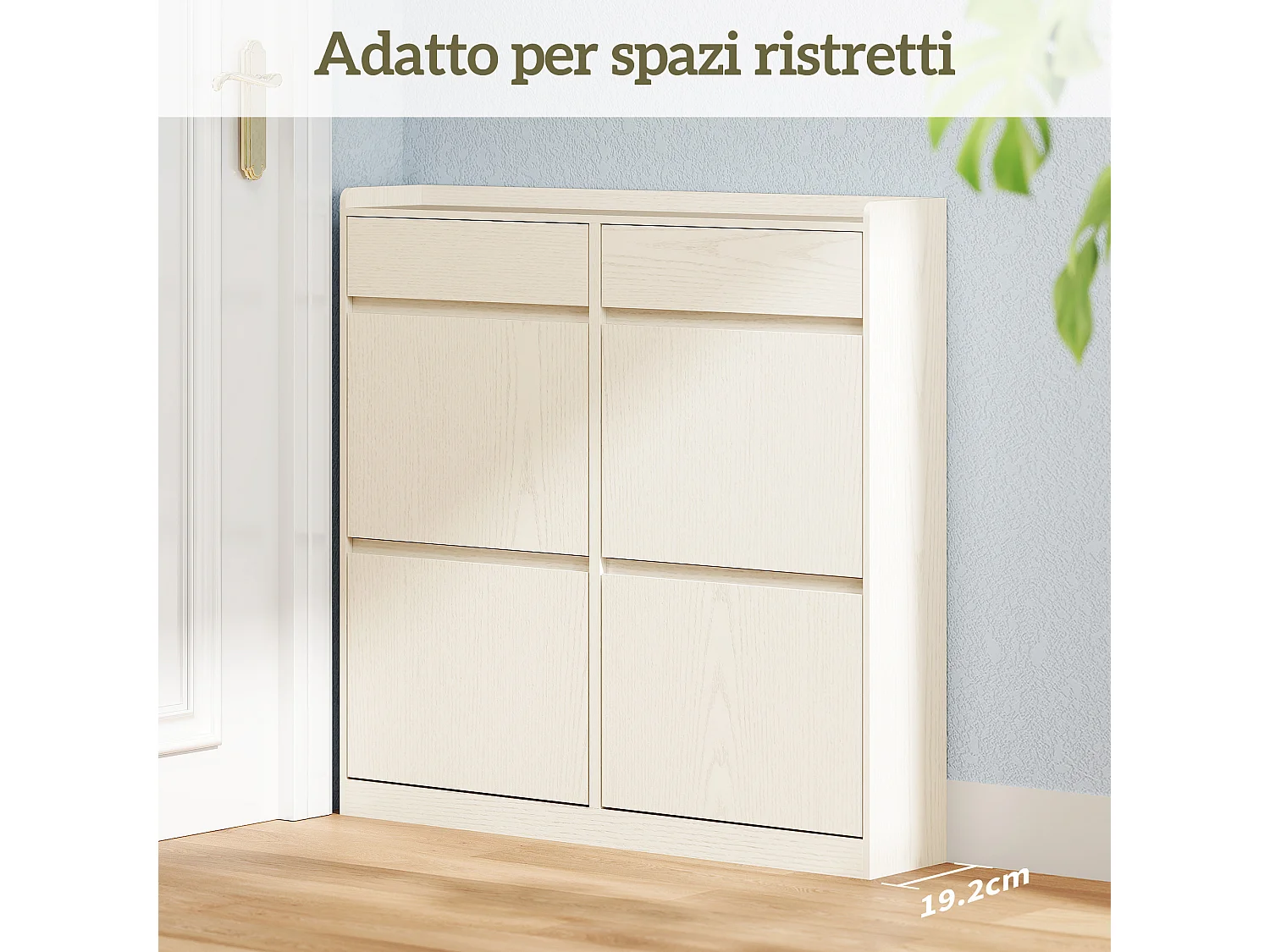 Scarpiera slim con 4 cassetti a ribalta e 2 cassetti scorrevoli bianco