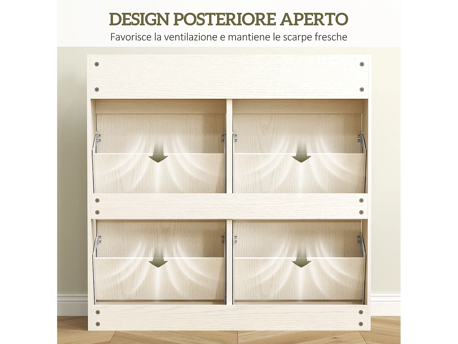 Scarpiera slim con 4 cassetti a ribalta e 2 cassetti scorrevoli bianco