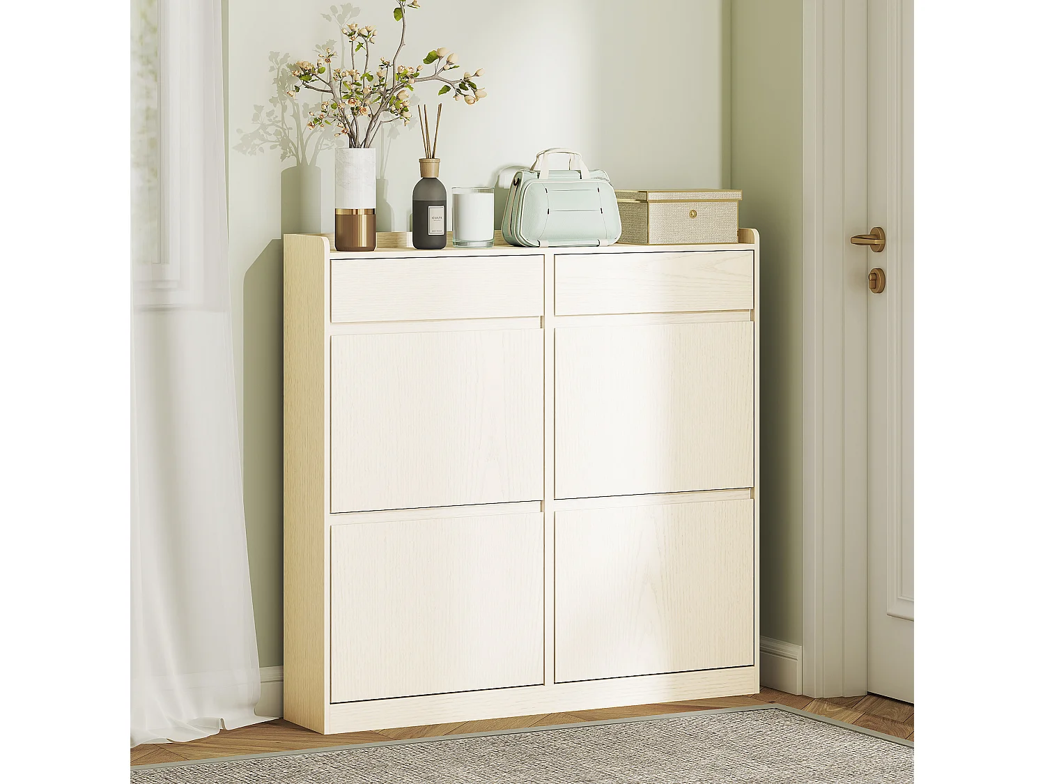 Scarpiera slim con 4 cassetti a ribalta e 2 cassetti scorrevoli bianco