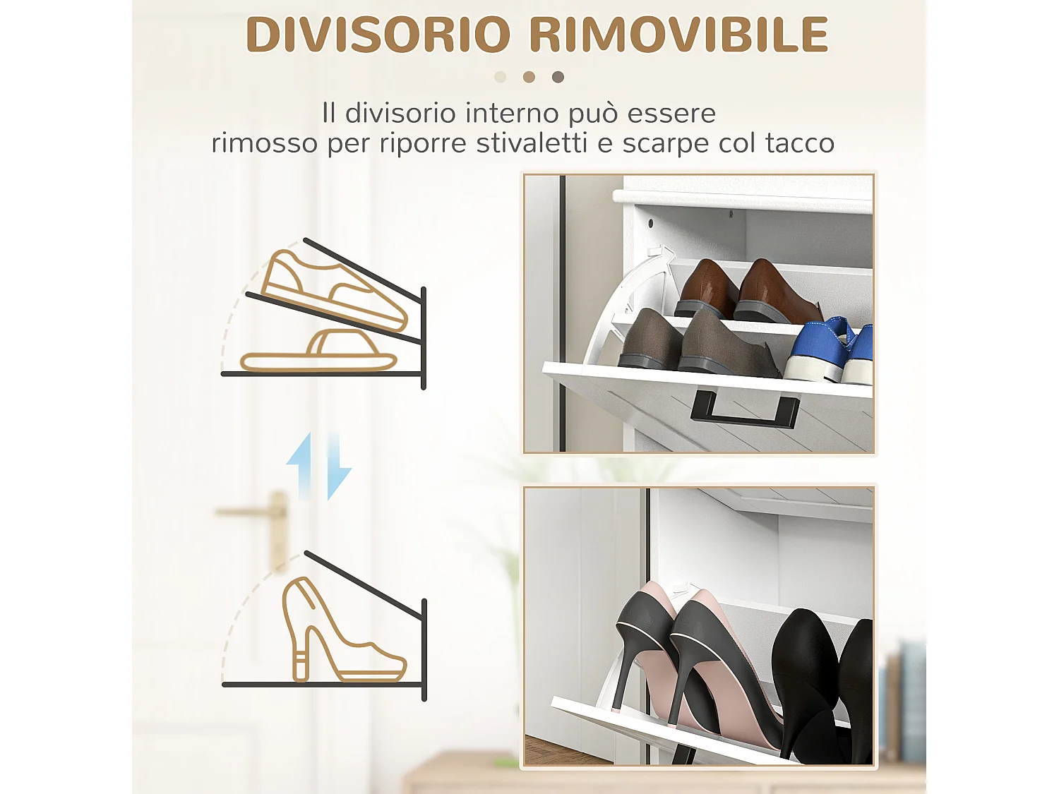 Scarpiera salvaspazio con 2 cassetti per 10 paia di scarpe bianco