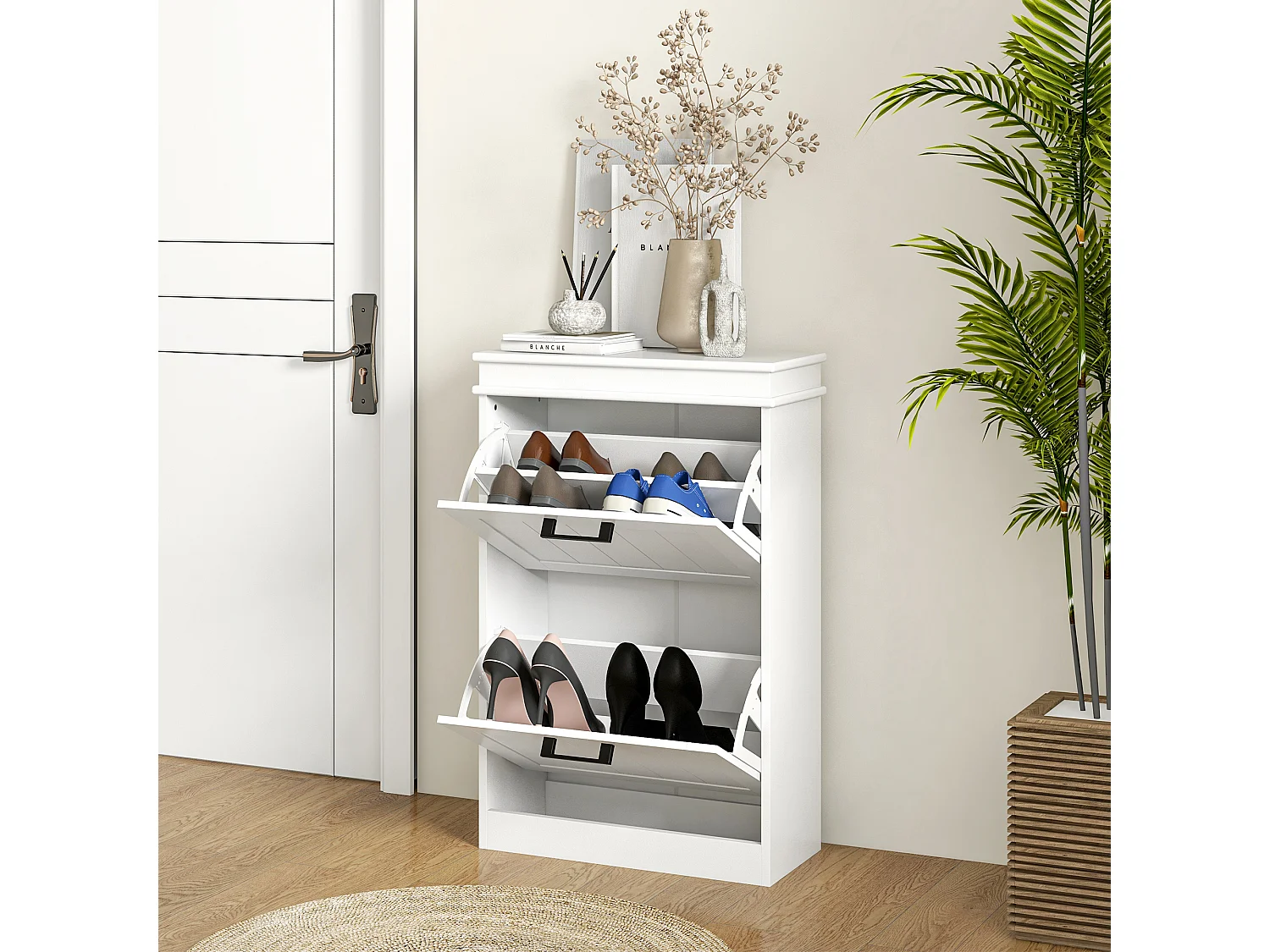 Scarpiera salvaspazio con 2 cassetti per 10 paia di scarpe bianco