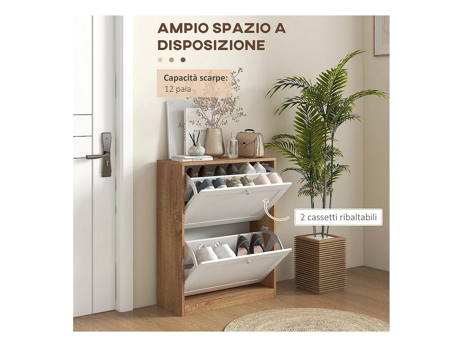 Scarpiera slim a 3 ripiani regolabili a 2 livelli per 12 paia