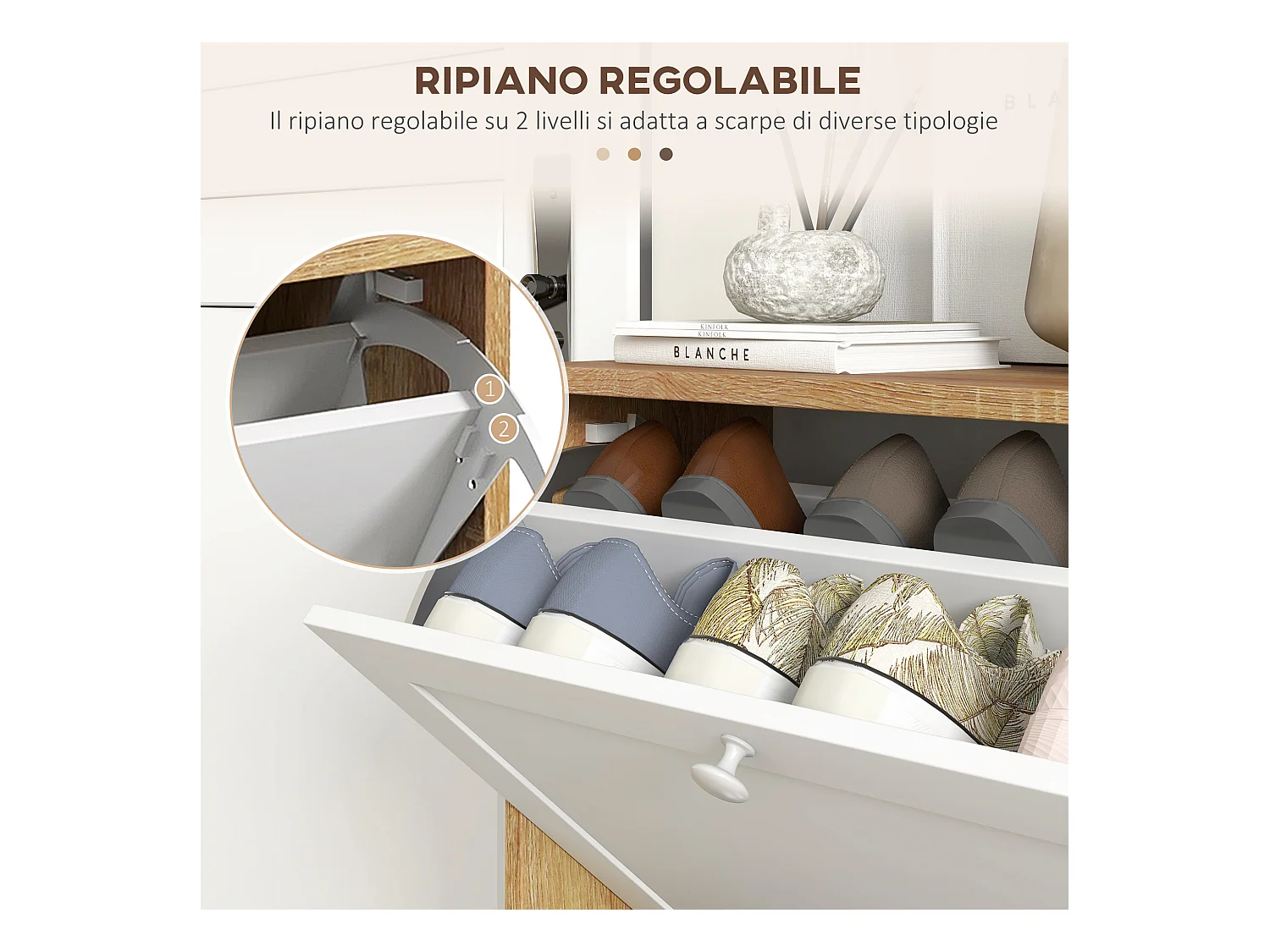 Scarpiera slim a 3 ripiani regolabili a 2 livelli per 12 paia