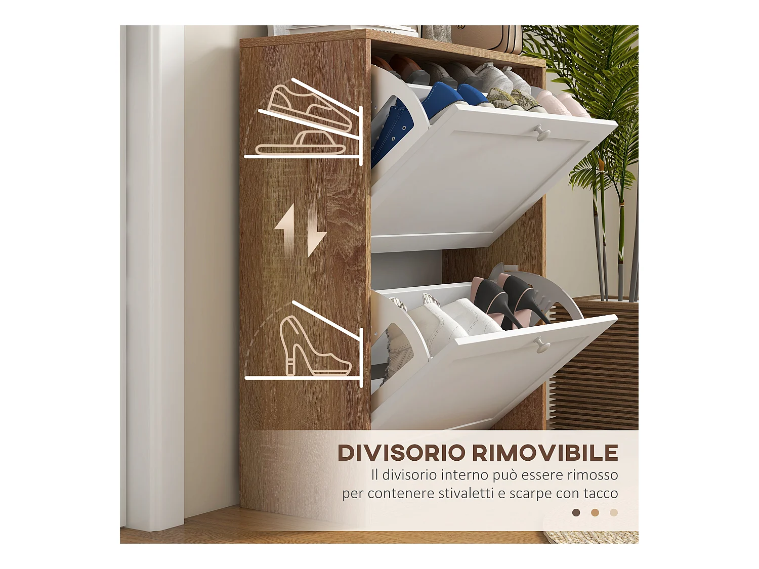 Scarpiera slim a 3 ripiani regolabili a 2 livelli per 12 paia