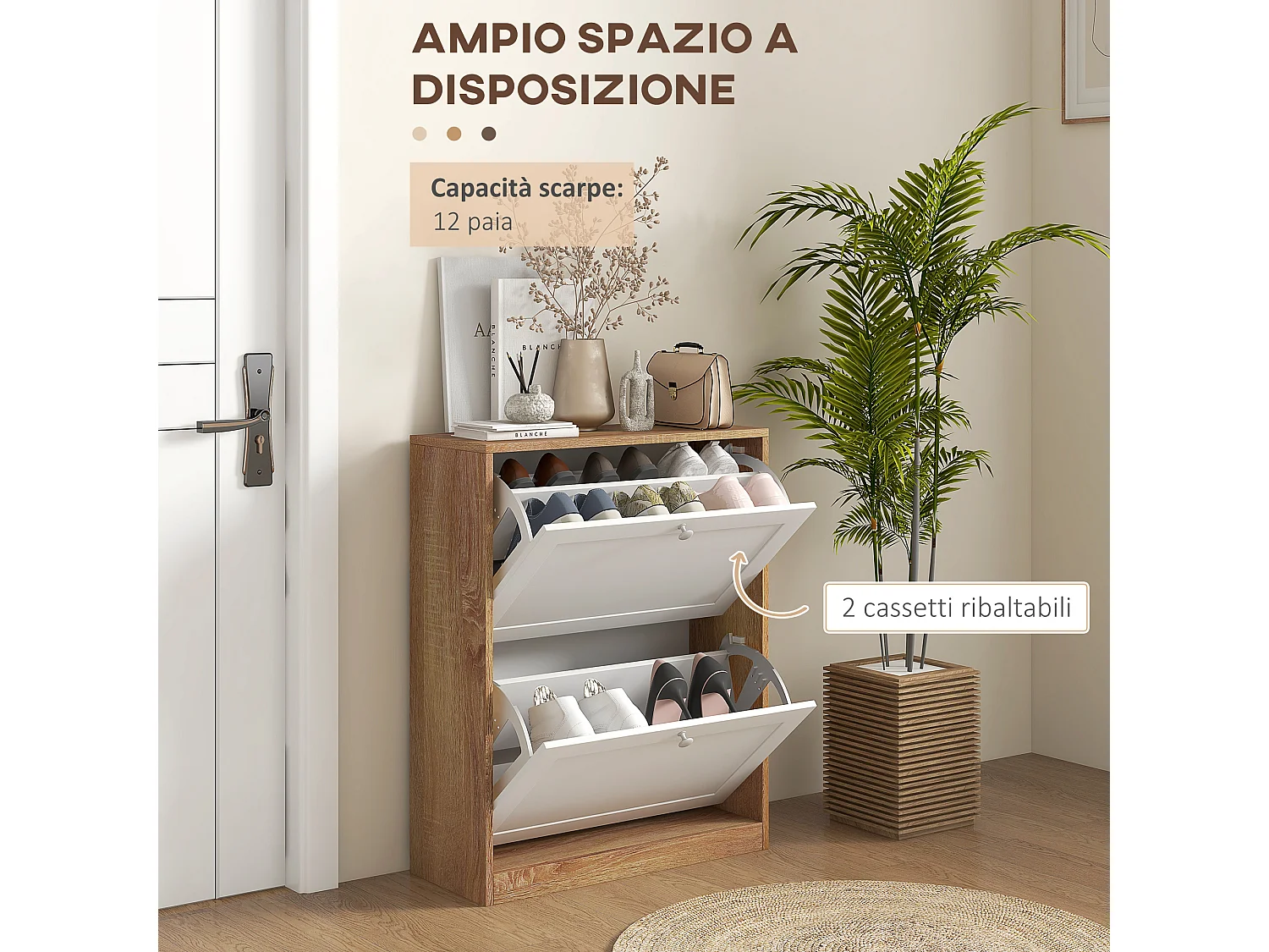 Scarpiera slim a 3 ripiani regolabili a 2 livelli per 12 paia