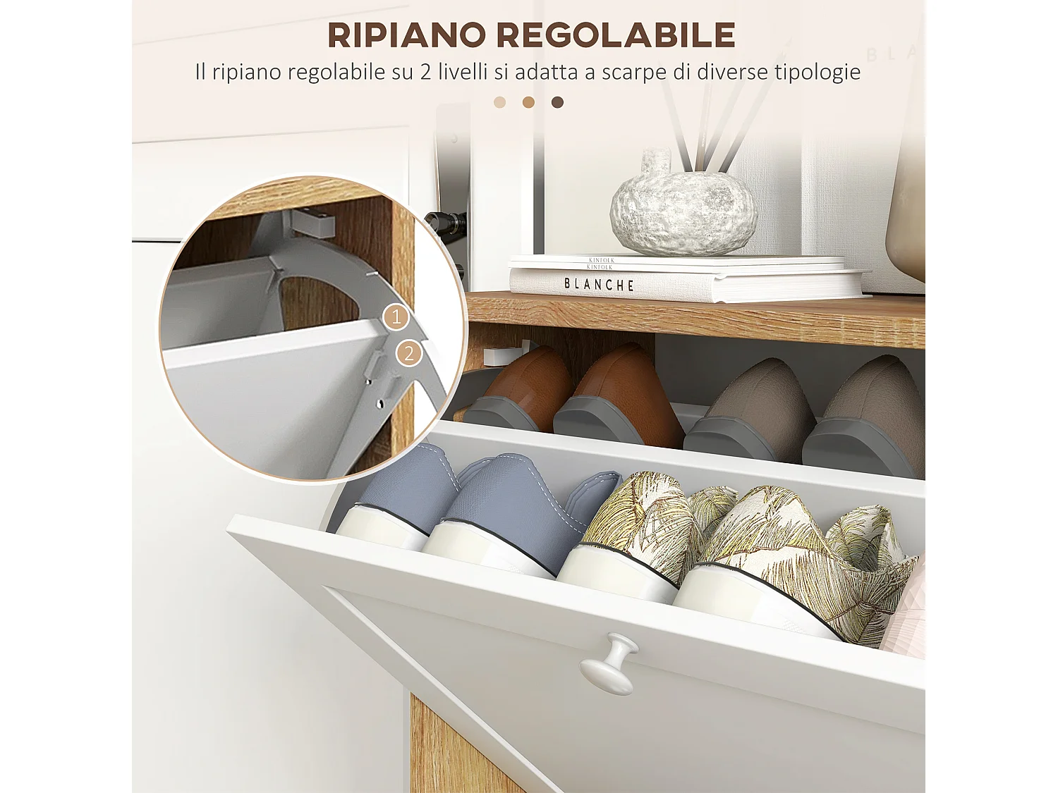 Scarpiera slim a 3 ripiani regolabili a 2 livelli per 12 paia