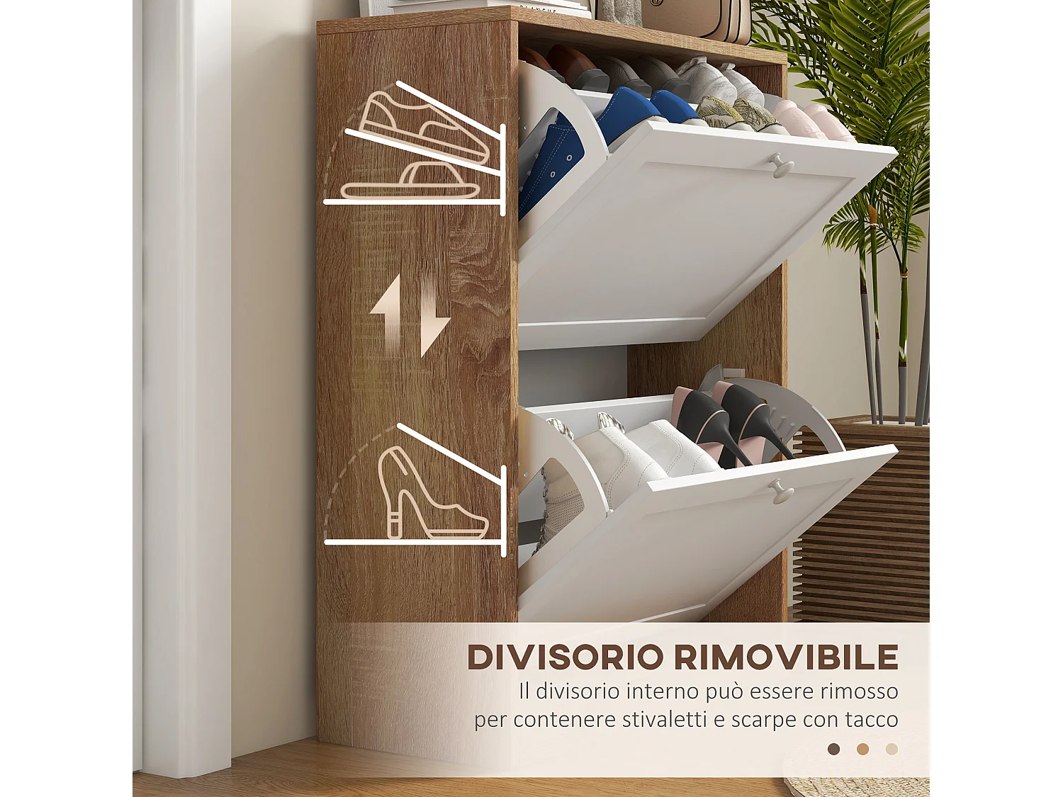 Scarpiera slim a 3 ripiani regolabili a 2 livelli per 12 paia