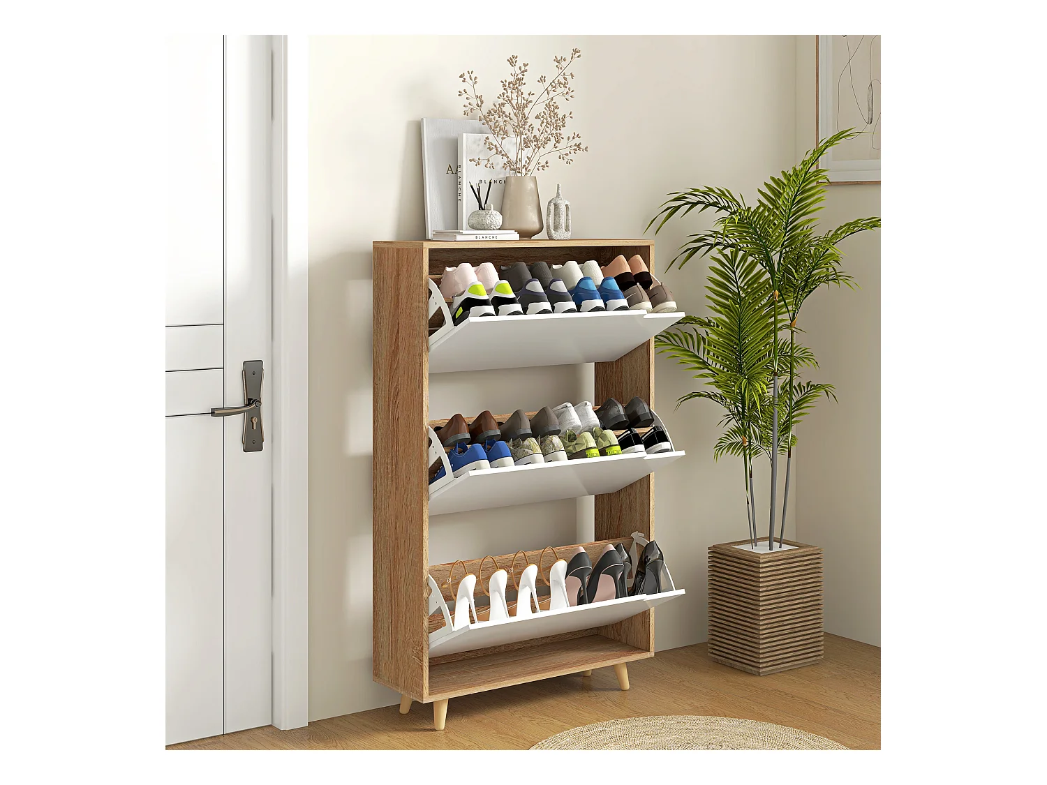 Scarpiera slim a 3 cassetti per 18-24 paia di scarpe bianco