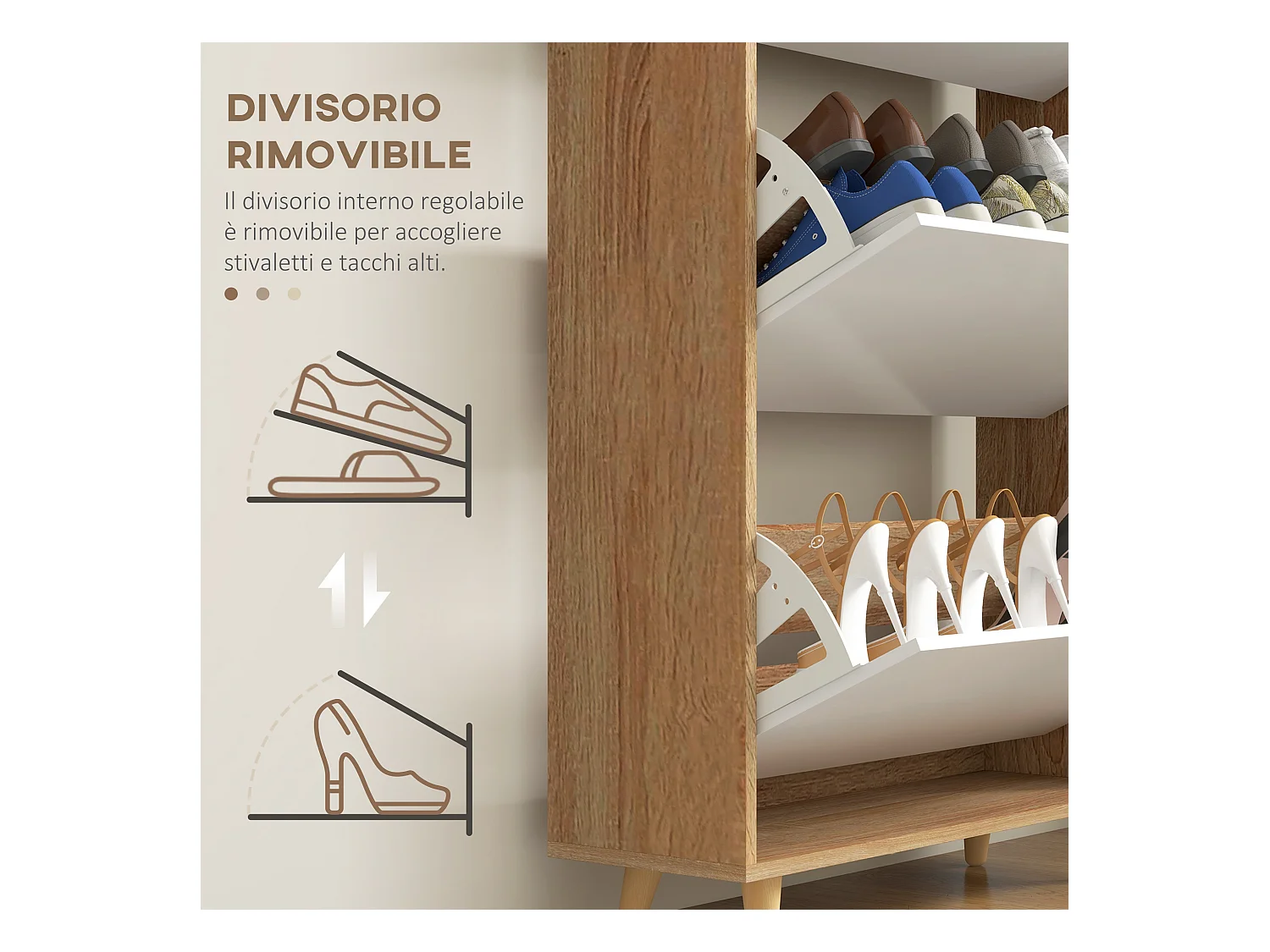 Scarpiera slim a 3 cassetti per 18-24 paia di scarpe bianco