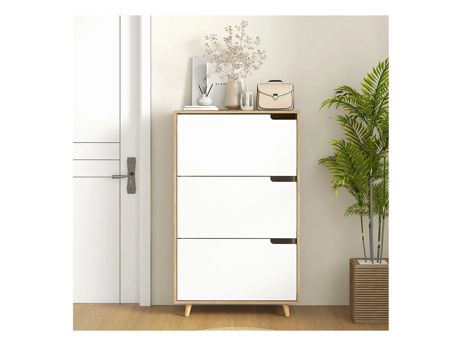 Scarpiera slim a 3 cassetti per 18-24 paia di scarpe bianco